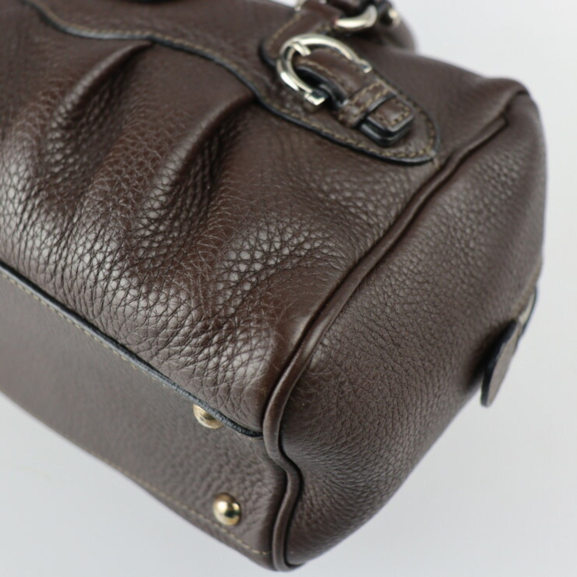 Salvatore Ferragamo Gancini Dark Brown Leather Handbag (Pre-Owned)