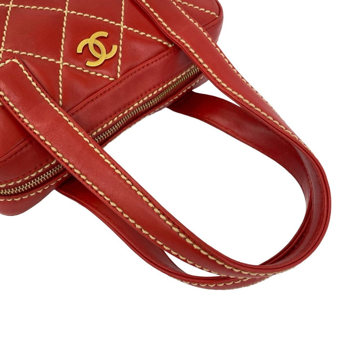 Chanel Red Color Leather Handbag Pouch Tote Bag (Pre-Owned)