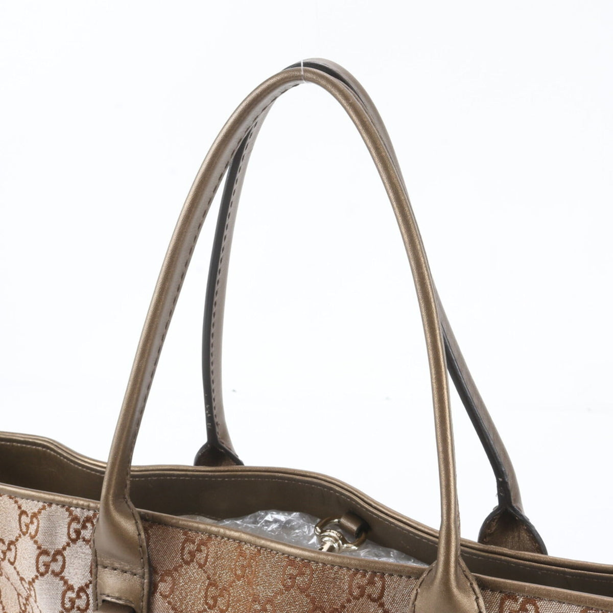 Gucci Brown Leather Canvas Handbag Shoulder Bag Tote Bag (Pre-Owned)