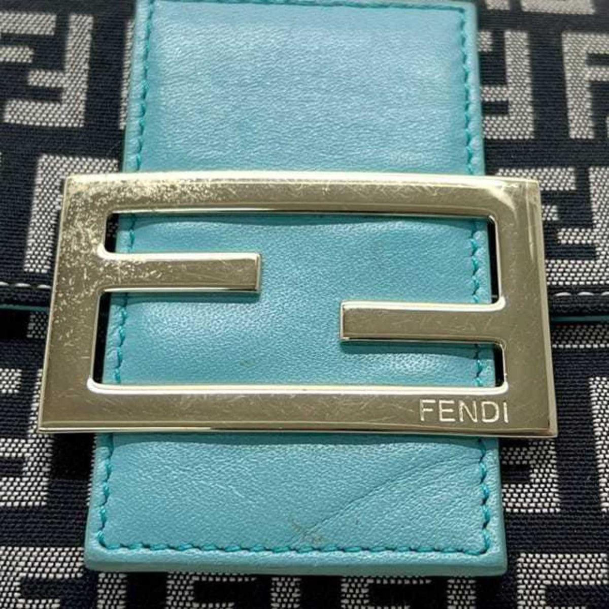 Fendi Zucchino Black Blue Canvas Leather Wallet (Tri-Fold) (Pre-Owned)