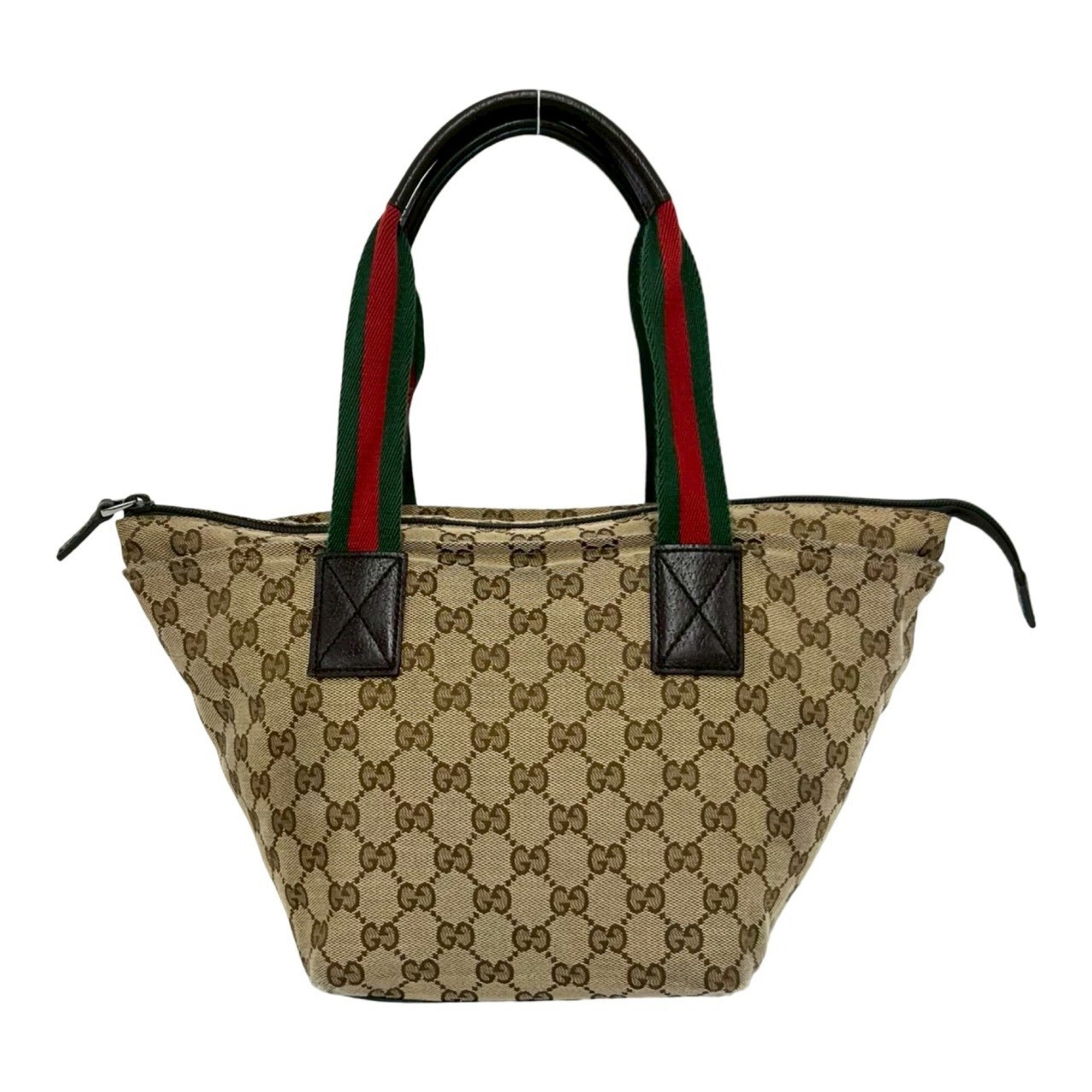 Gucci Brown Green Red Color Canvas Leather Handbag Tote Bag (Pre-Owned)