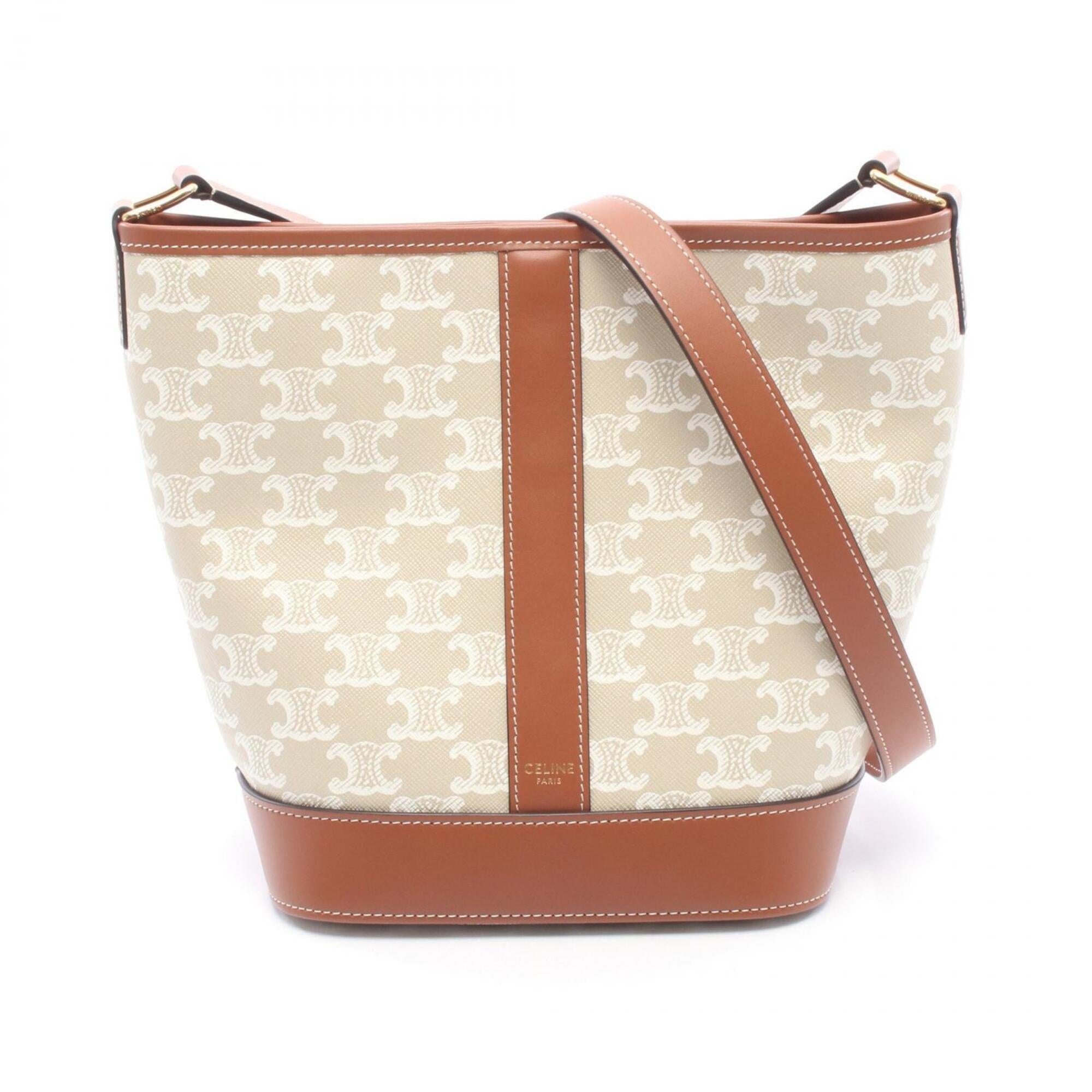 Celine Beige Brown White Coated Canvas Pvc Leather Handbag Shoulder Bag (Pre-Owned)