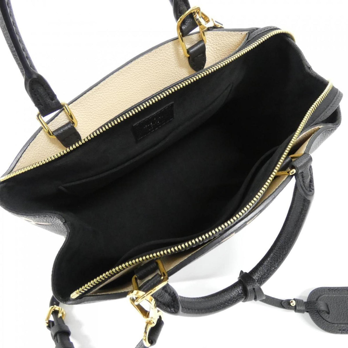 Louis Vuitton Beige Black Leather Handbag (Pre-Owned)