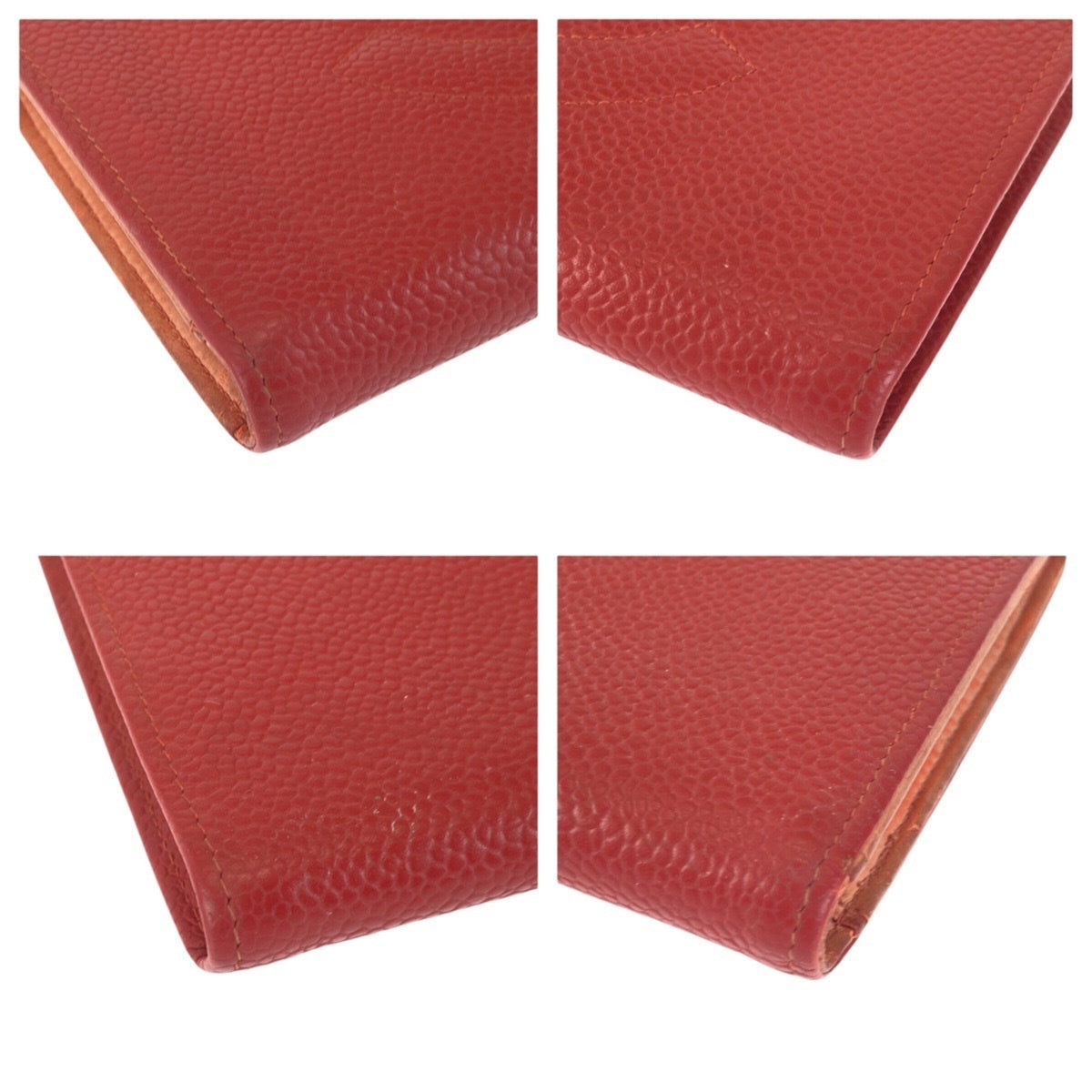 Chanel Red Color Grained Calfskin Middle Wallet (Bi-Fold) (Pre-Owned)