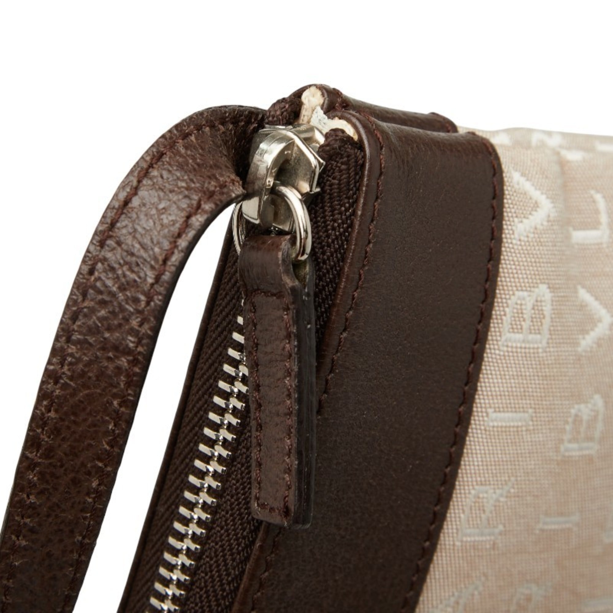 Bvlgari Logomania Beige Brown Canvas Leather Pochette Shoulder Bag (Pre-Owned)