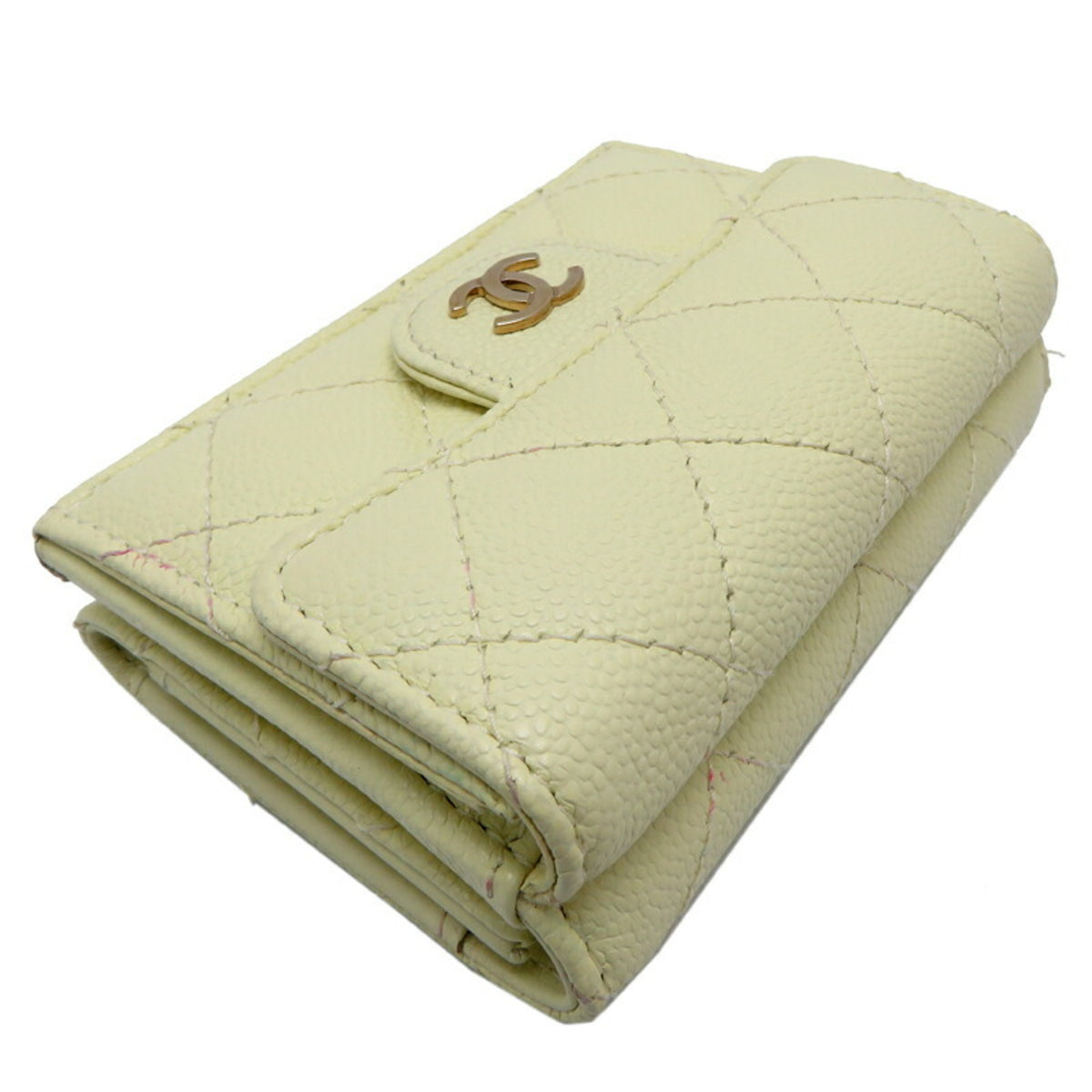 Chanel Cream White Grained Calfskin Wallet (Tri-Fold) (Pre-Owned)