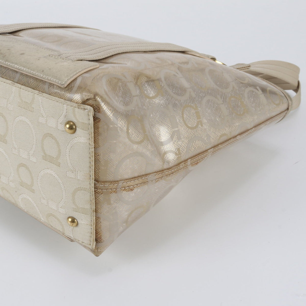 Salvatore Ferragamo Clear Gold Leather Coated Canvas Handbag Shoulder Bag Tote Bag (Pre-Owned)