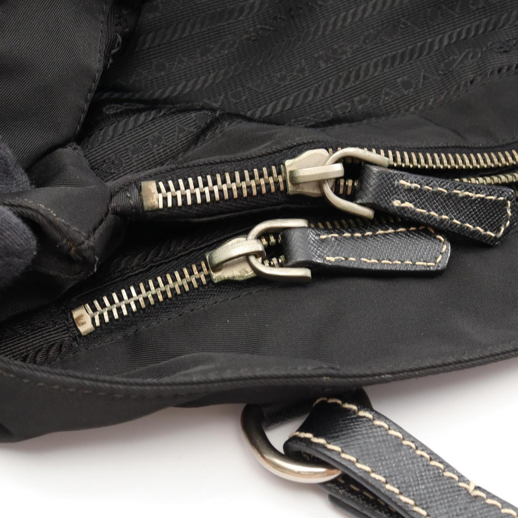 Prada Black Nylon Leather Handbag Tote Bag (Pre-Owned)