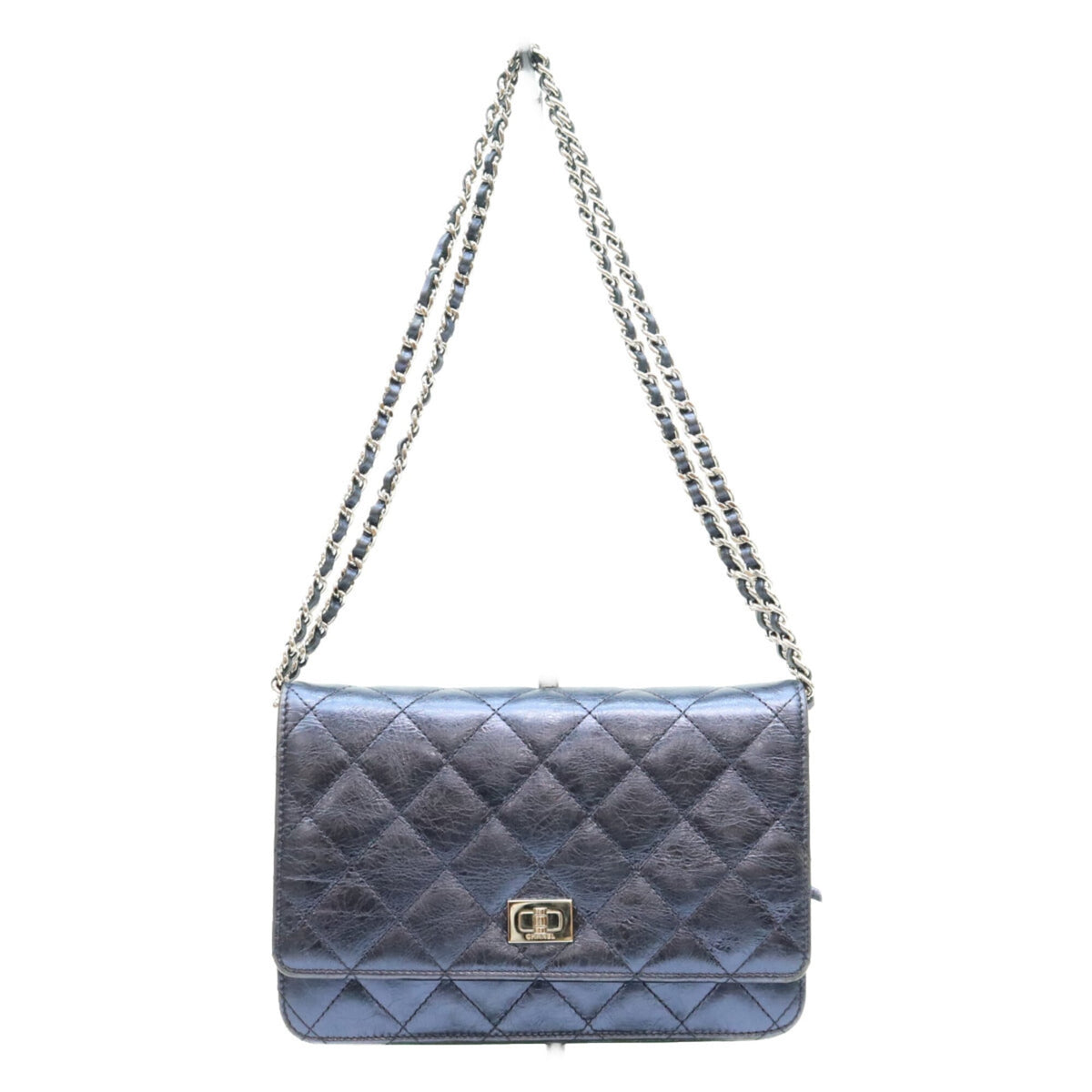 Chanel Metallic Navy Leather Shoulder Bag (Pre-Owned)