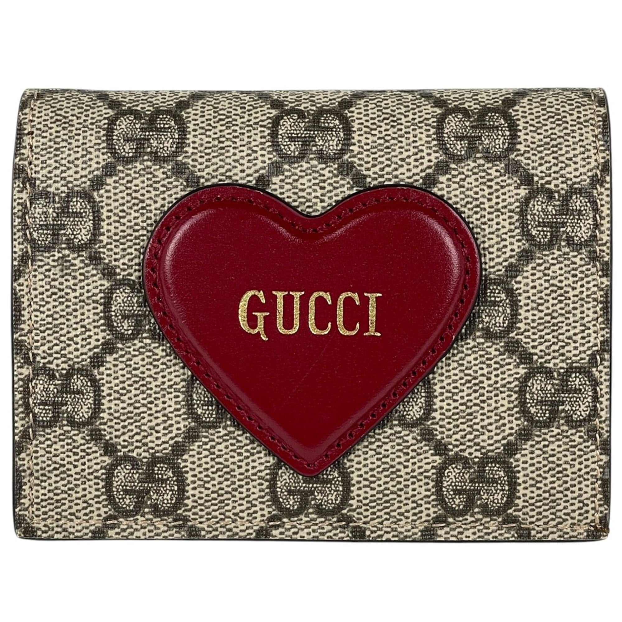 Gucci Beige Red Color Gg Supreme Coated Canvas Leather Wallet (Bi-Fold) (Pre-Owned)