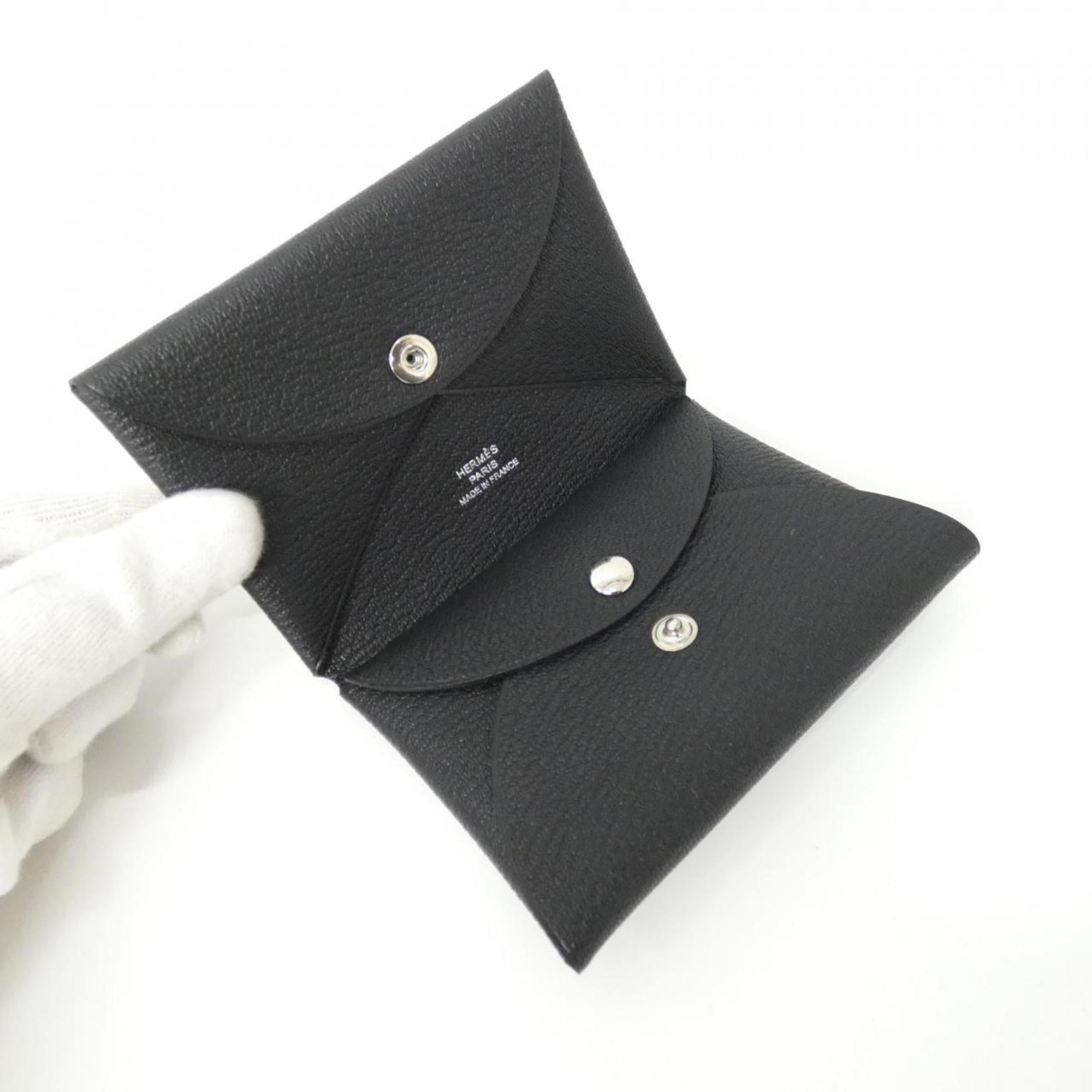 Hermes Black Chevre Leather Coin Purse/Coin Case (Pre-Owned)
