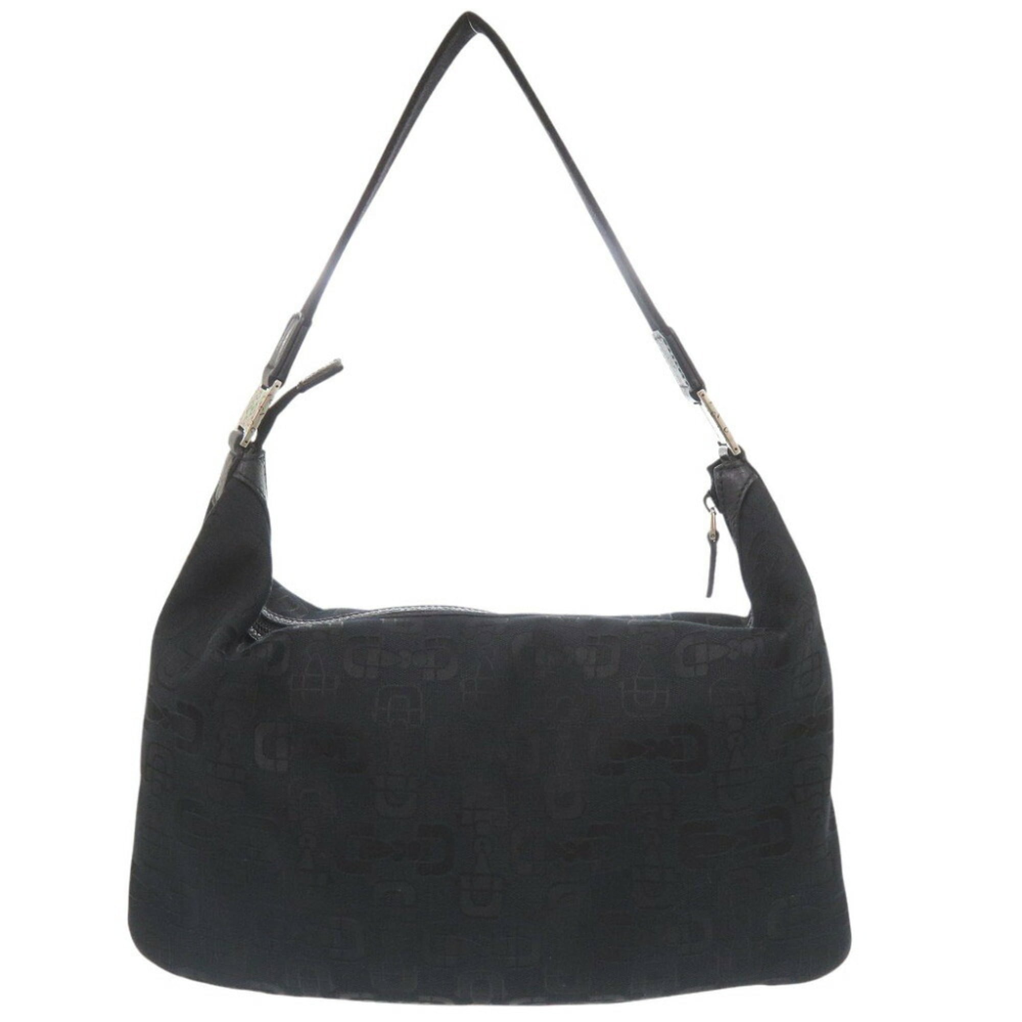 Gucci Horsebit Black Canvas Shoulder Bag (Pre-Owned)
