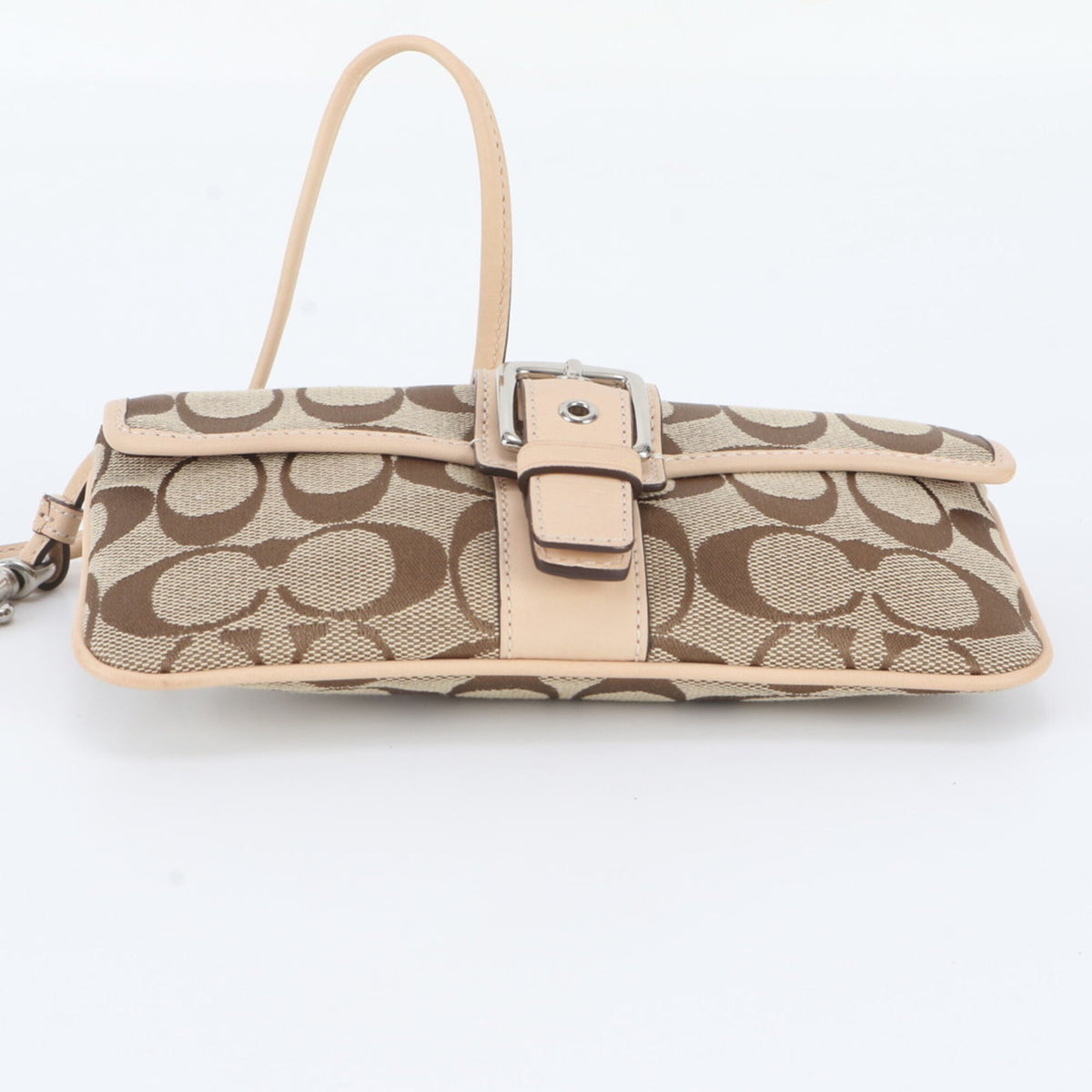 Coach Signature Beige Brown Leather Canvas Shoulder Bag (Pre-Owned)