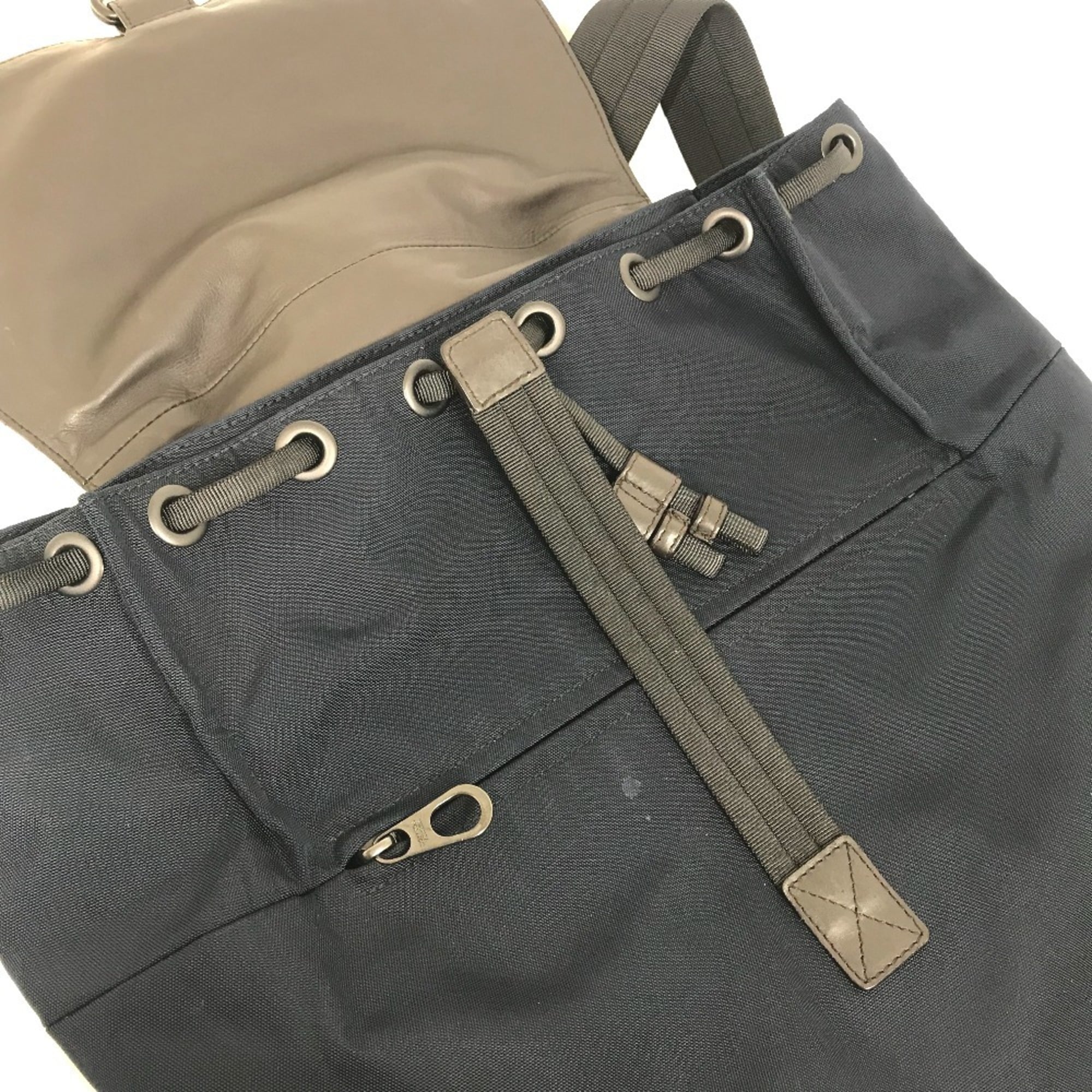 Bottega Veneta Brown Navy Nylon Leather Backpack (Pre-Owned)