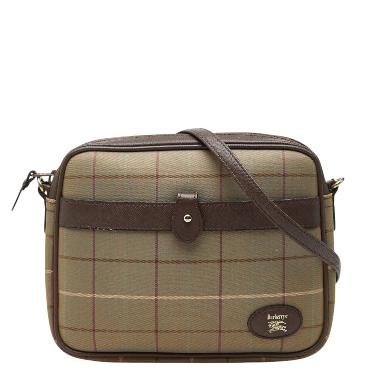 Burberry Beige Brown Iridescent Leather Nylon Canvas Shoulder Bag (Pre-Owned)