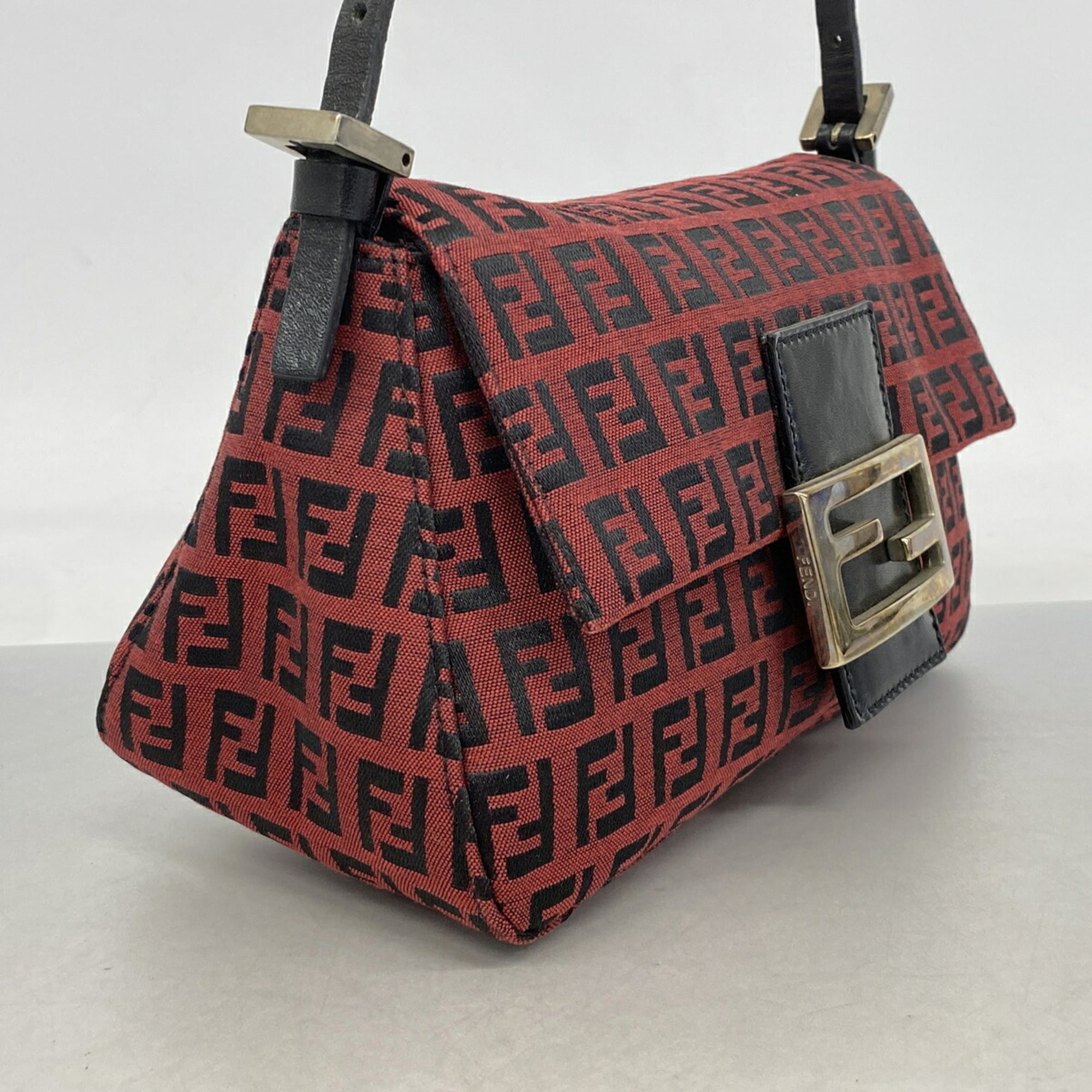 Fendi Black Red Color Nylon Canvas Handbag (Pre-Owned)