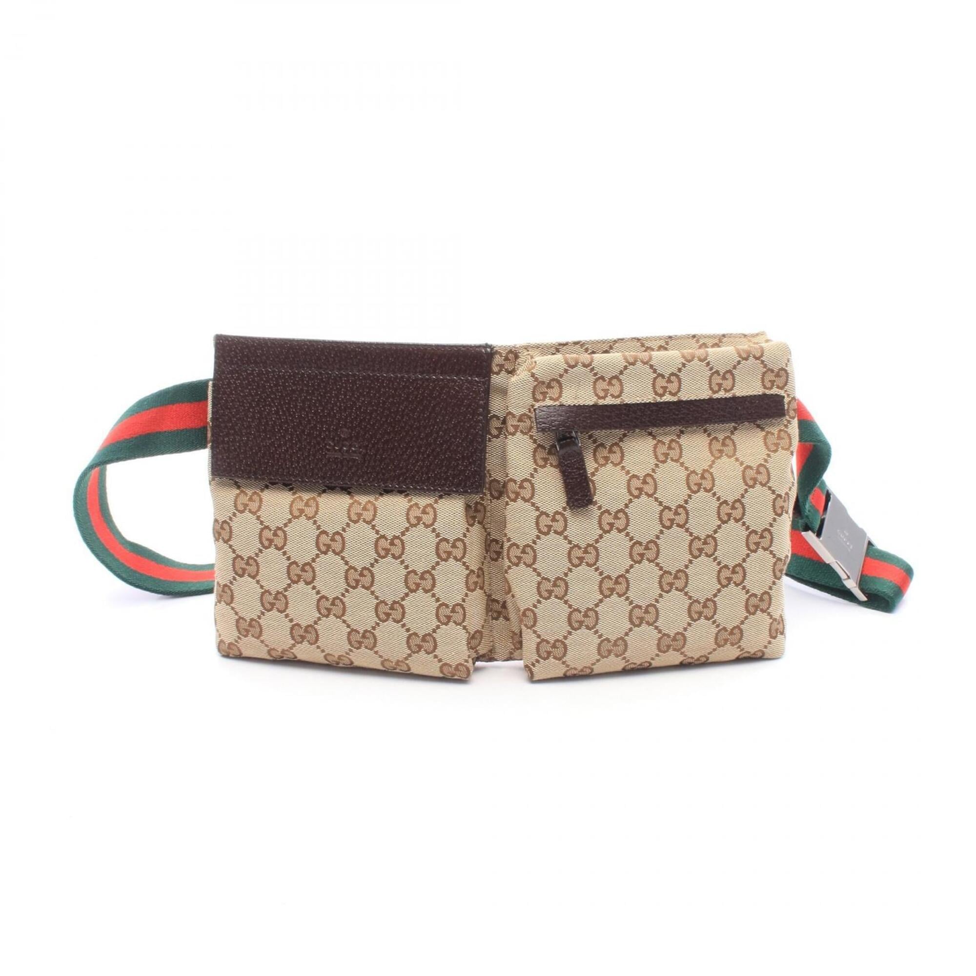 Gucci Beige Brown Gg Canvas Leather Fanny Pack Handbag (Pre-Owned)