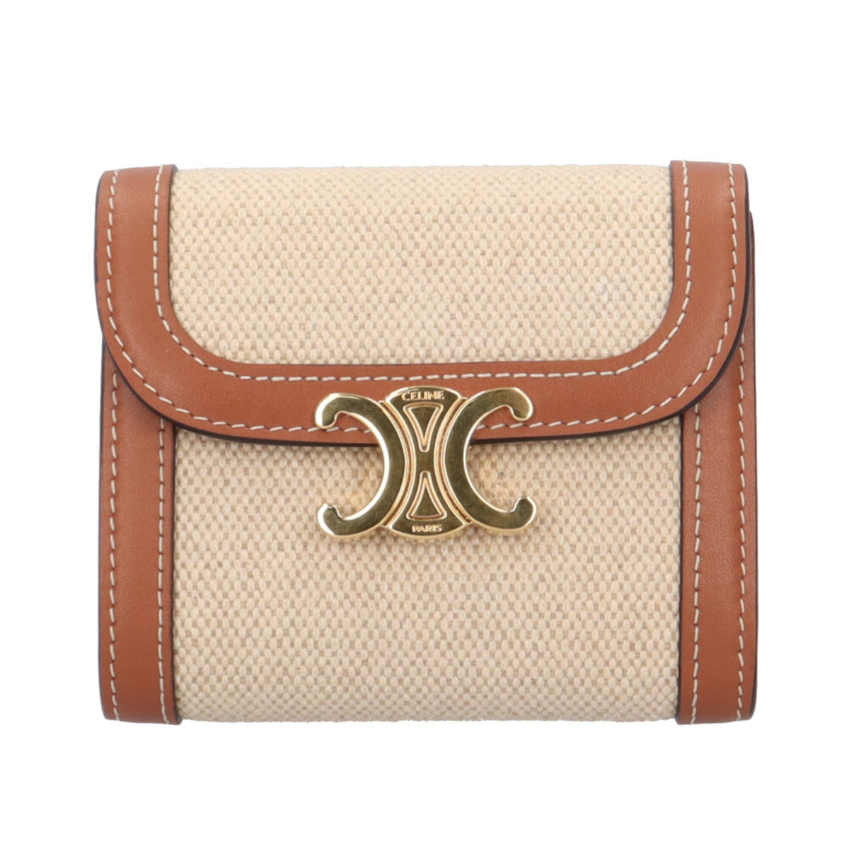 Celine Beige Brown Canvas Leather Wallet (Tri-Fold) (Pre-Owned)