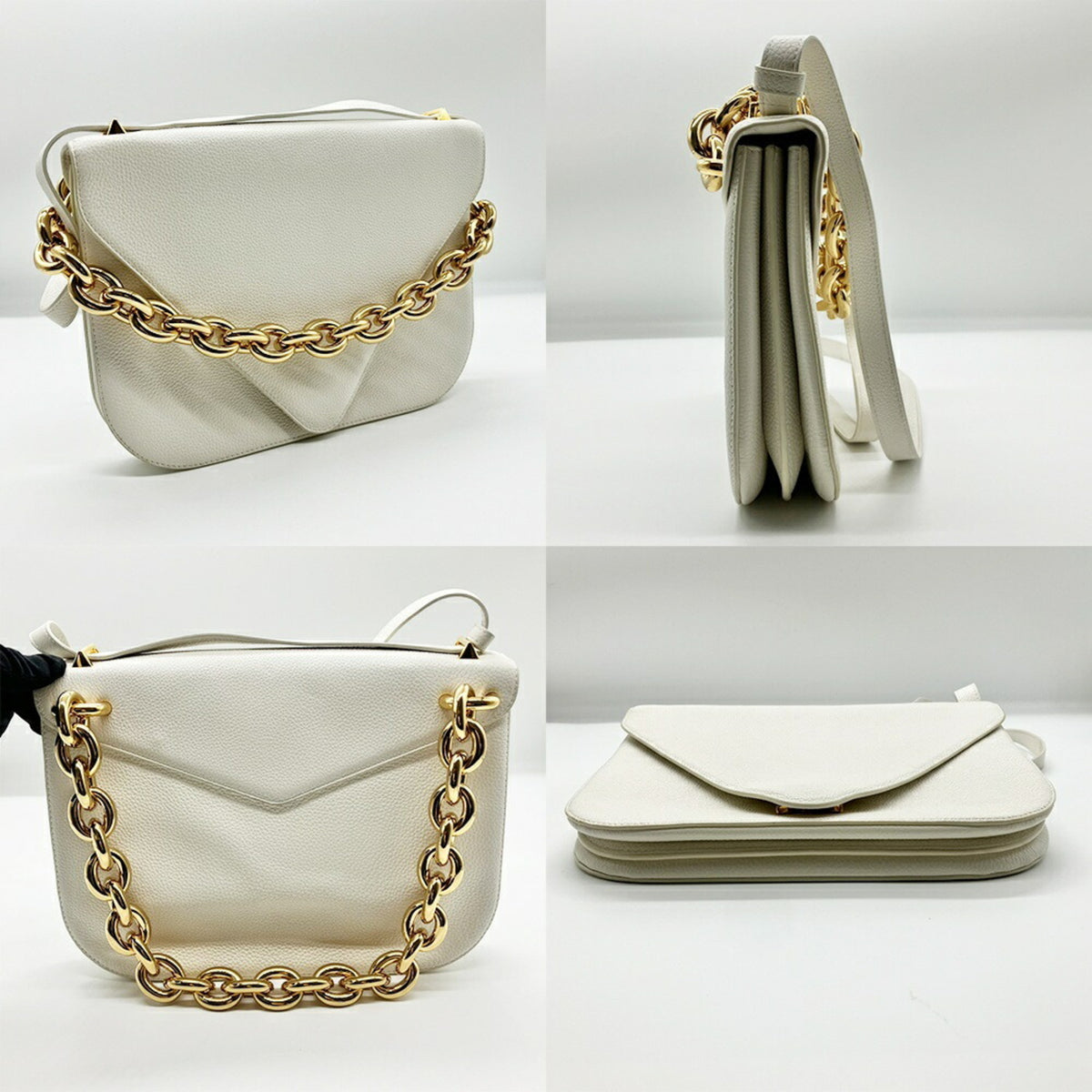Bottega Veneta White Leather Handbag Shoulder Bag (Pre-Owned)