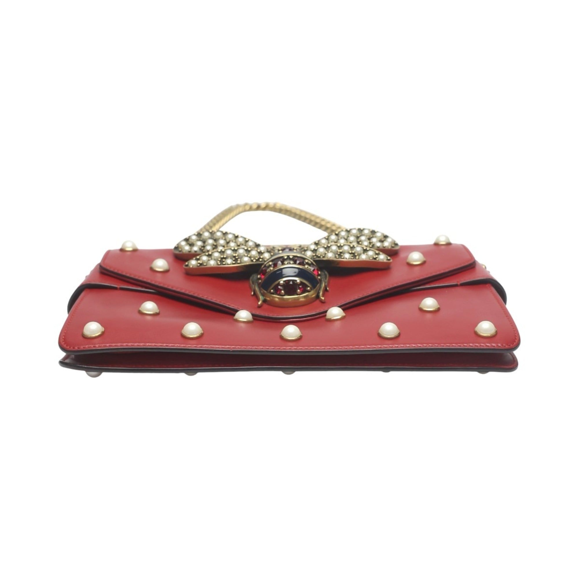 Gucci Red Color Leather Handbag Shoulder Bag (Pre-Owned)