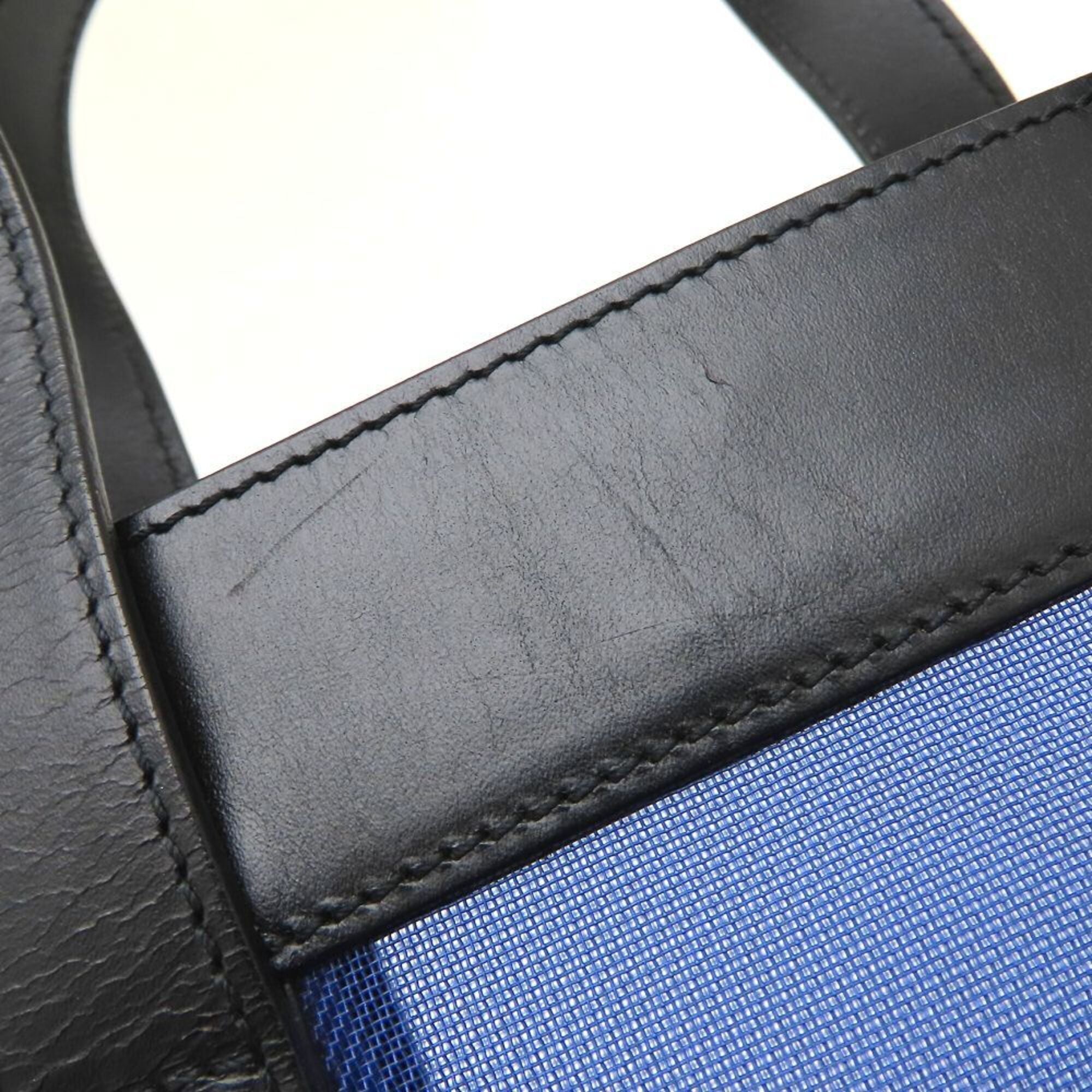 Gucci Black Blue Mesh Leather Handbag Tote Bag (Pre-Owned)
