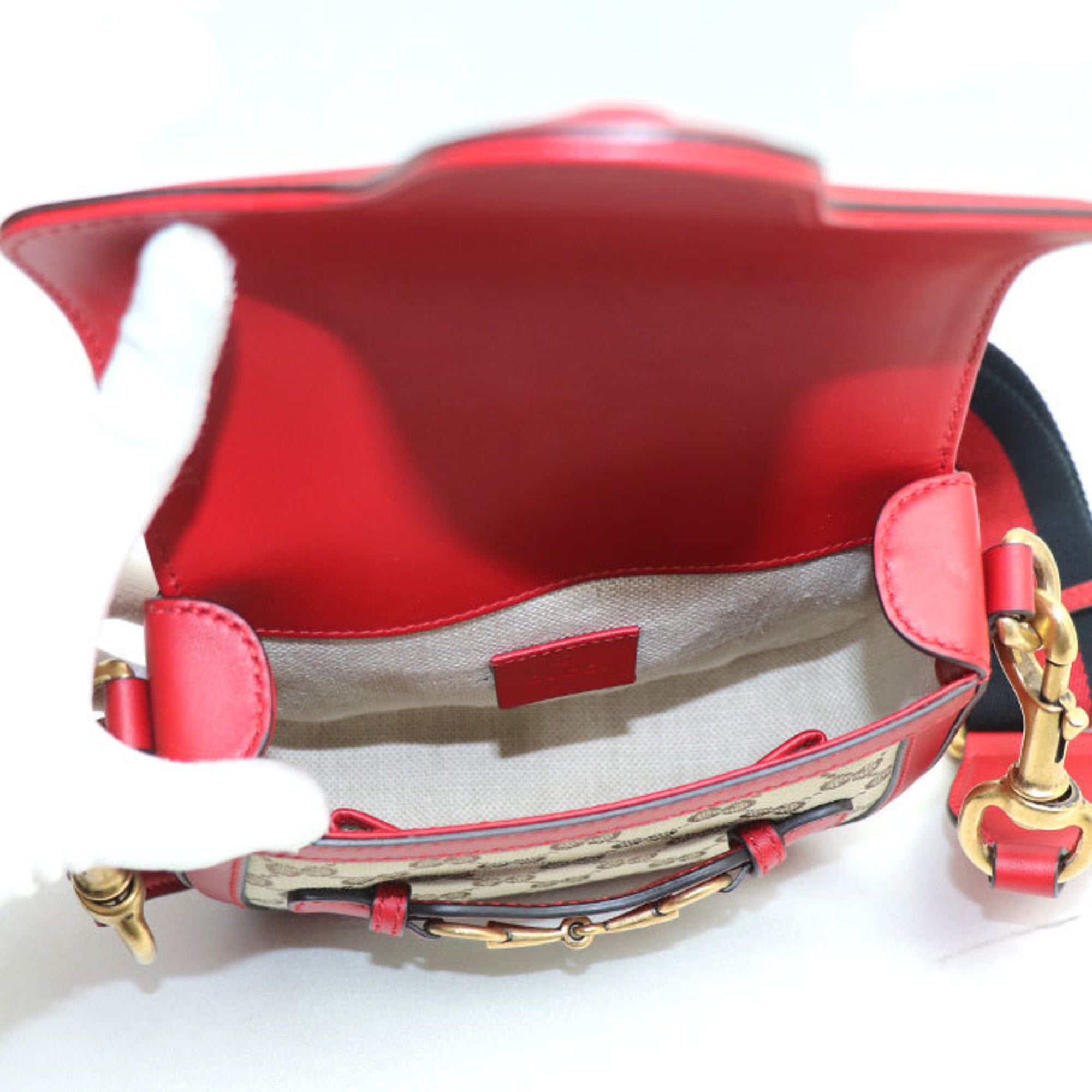 Gucci Gg Canvas Beige Red Color Gg Canvas Leather Shoulder Bag (Pre-Owned)