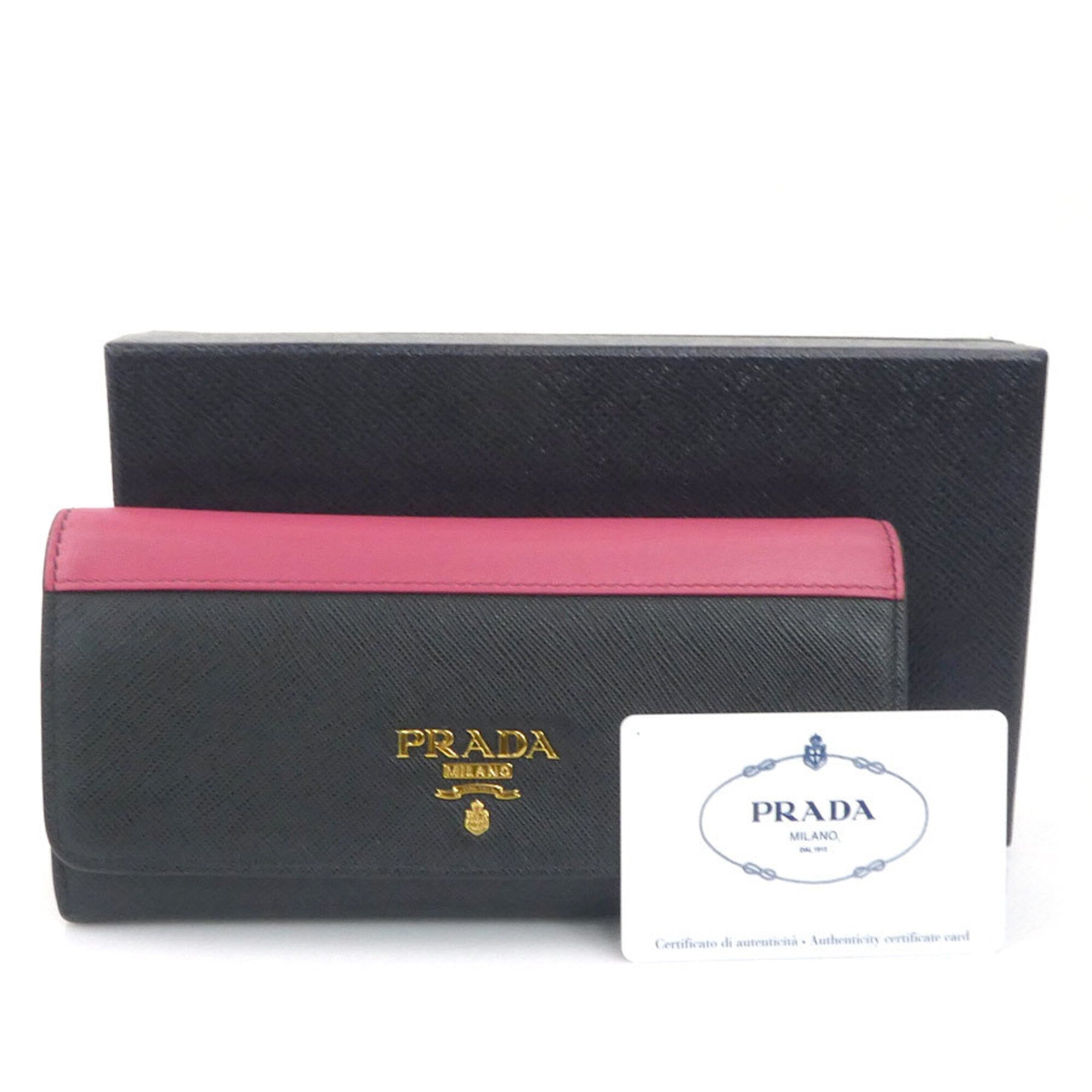 Prada Black Pink Leather Long Wallet (Bi-Fold) (Pre-Owned)