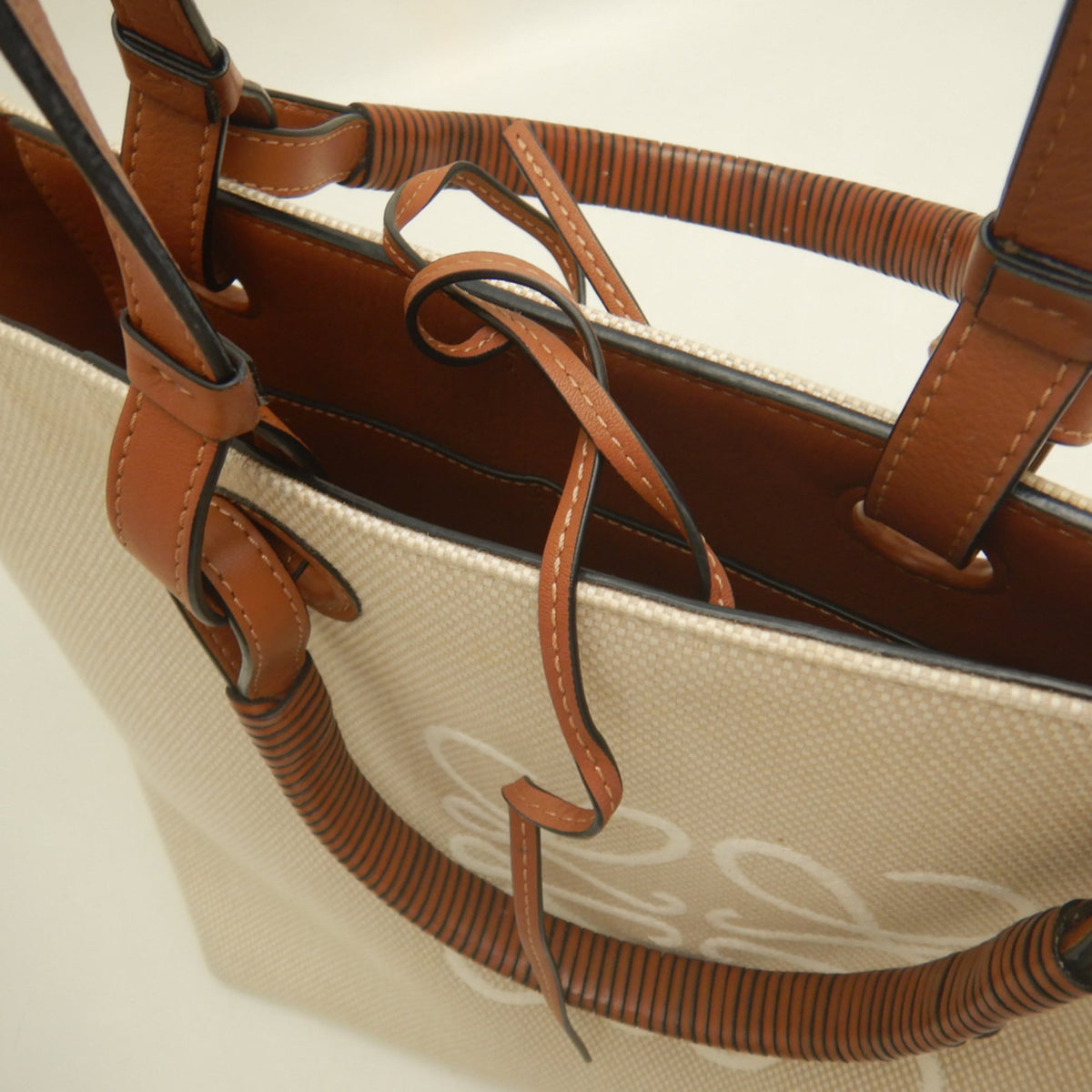 Loewe Beige Brown Canvas Leather Tote Bag (Pre-Owned)