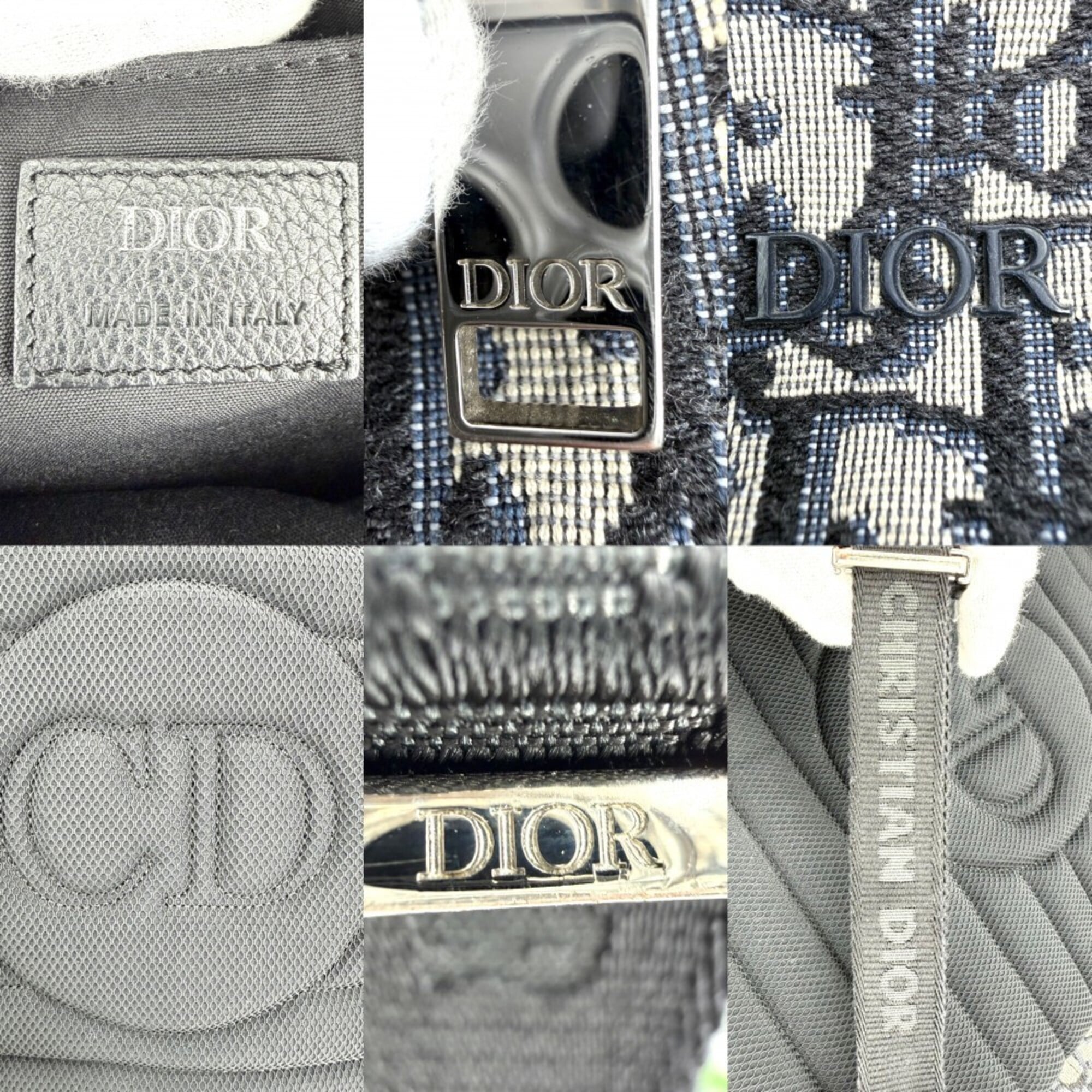 Christian Dior Beige Black Navy Canvas Leather Backpack (Pre-Owned)