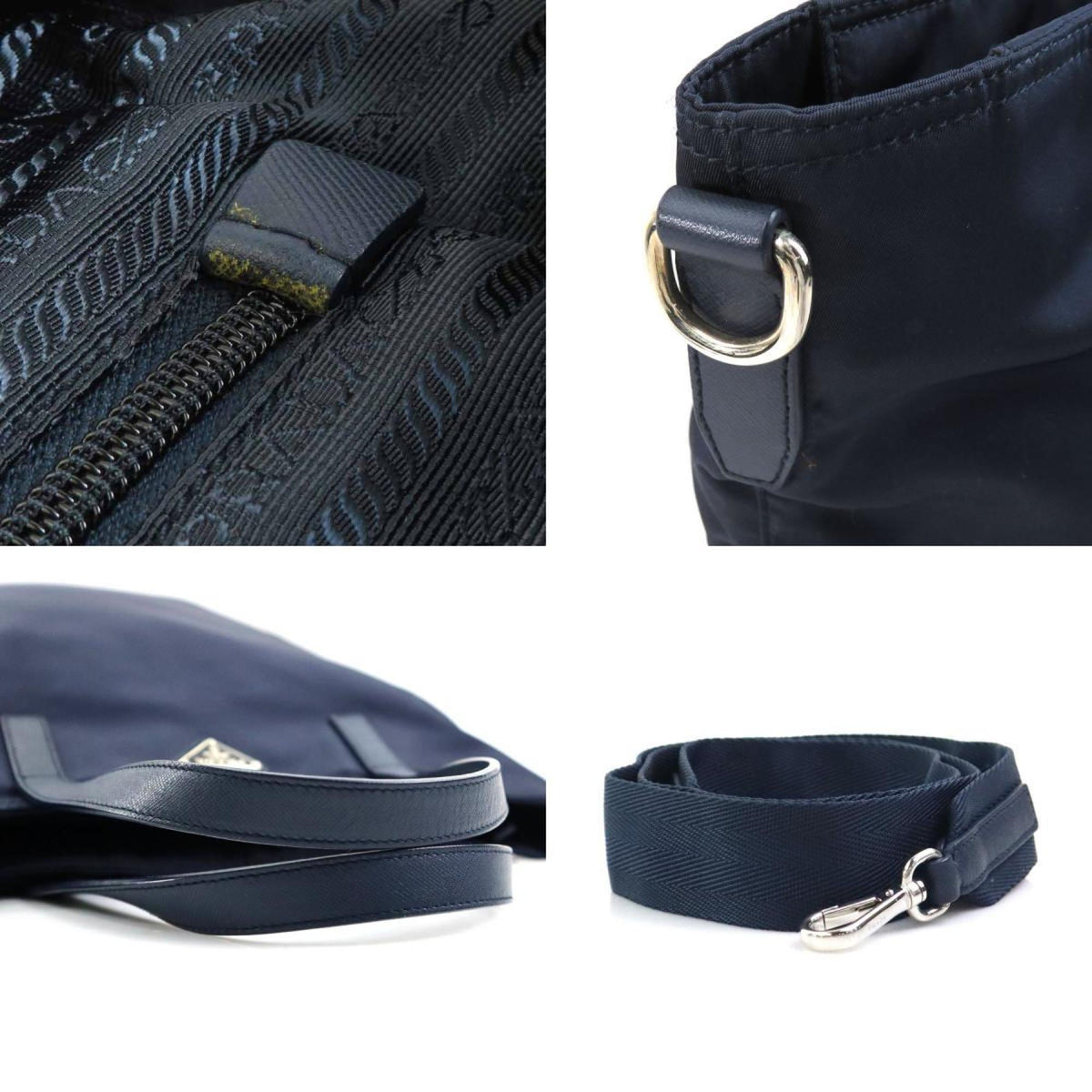 Prada Navy Nylon Leather Handbag Shoulder Bag (Pre-Owned)