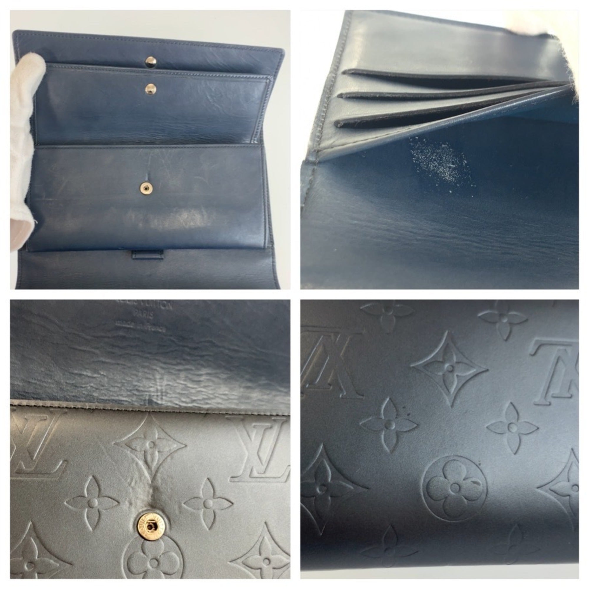 Louis Vuitton Navy Monogram Mat Long Wallet (Tri-Fold) (Pre-Owned)