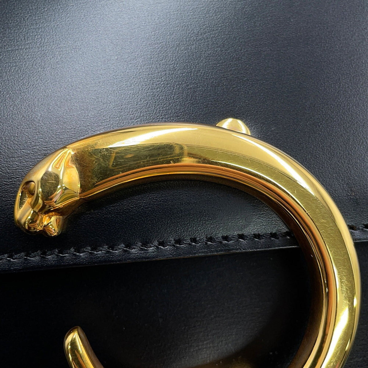 Cartier Panthère Black Leather Handbag Shoulder Bag (Pre-Owned)