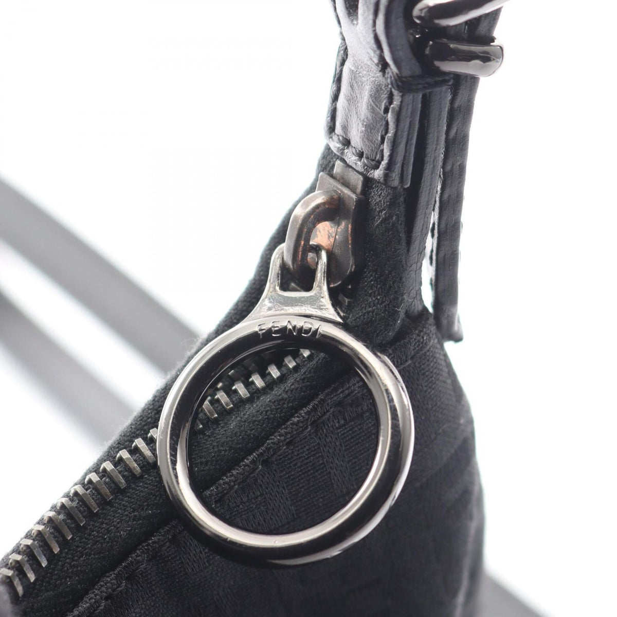 Fendi Zucchino Black Canvas Leather Handbag Shoulder Bag (Pre-Owned)