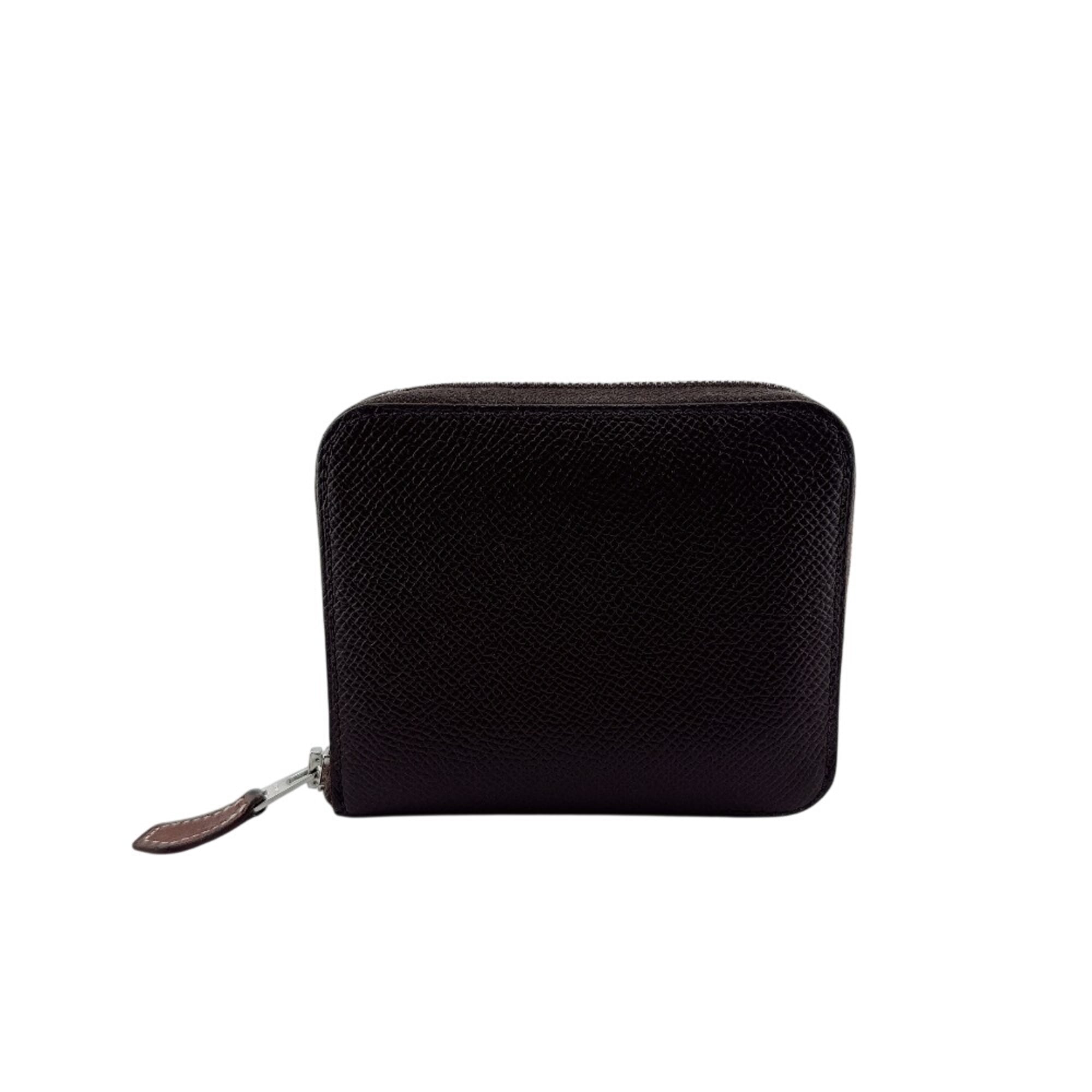 Hermes Azap Brown Leather Silk Coin Purse/Coin Case (Pre-Owned)