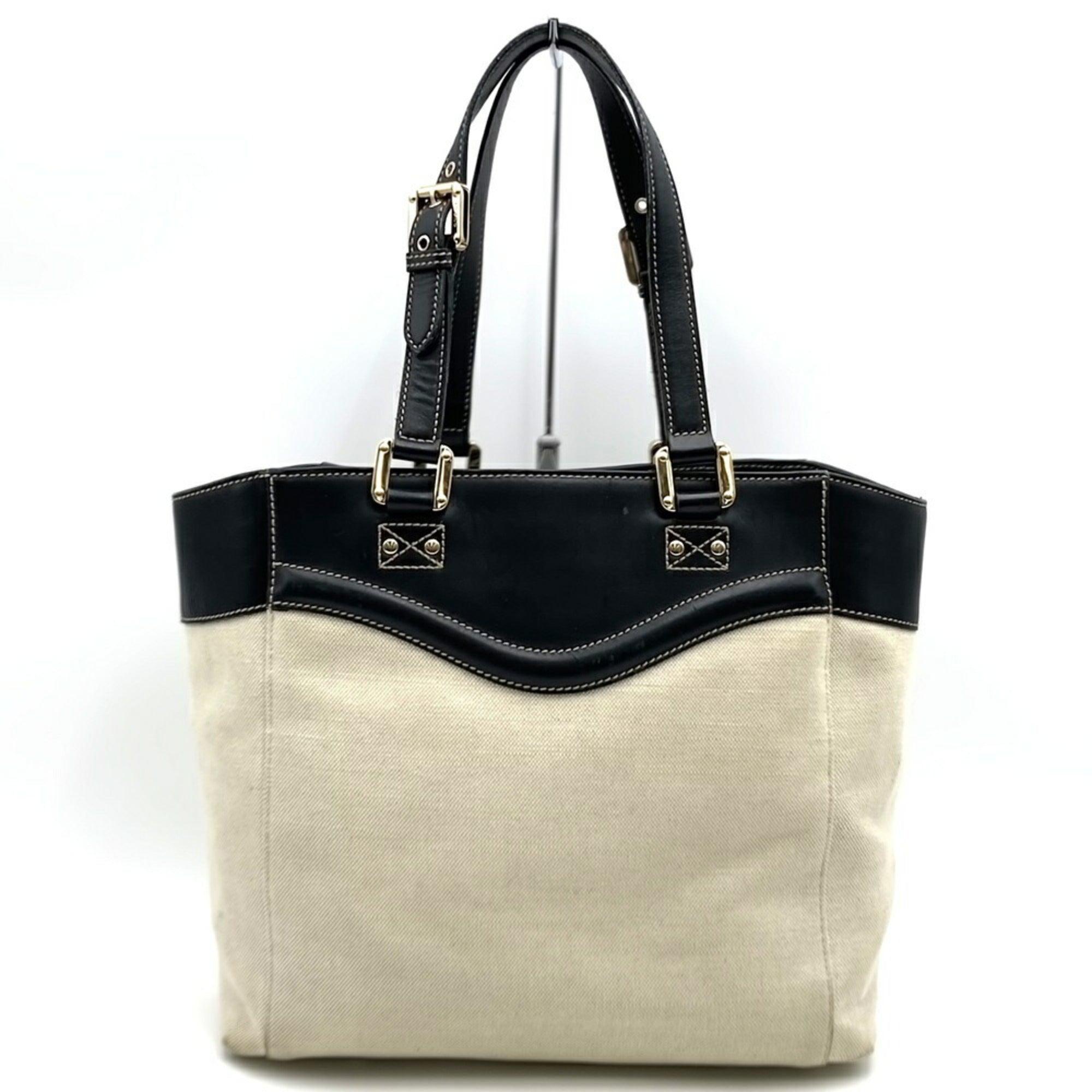 Gucci Beige Canvas Leather Tote Bag (Pre-Owned)