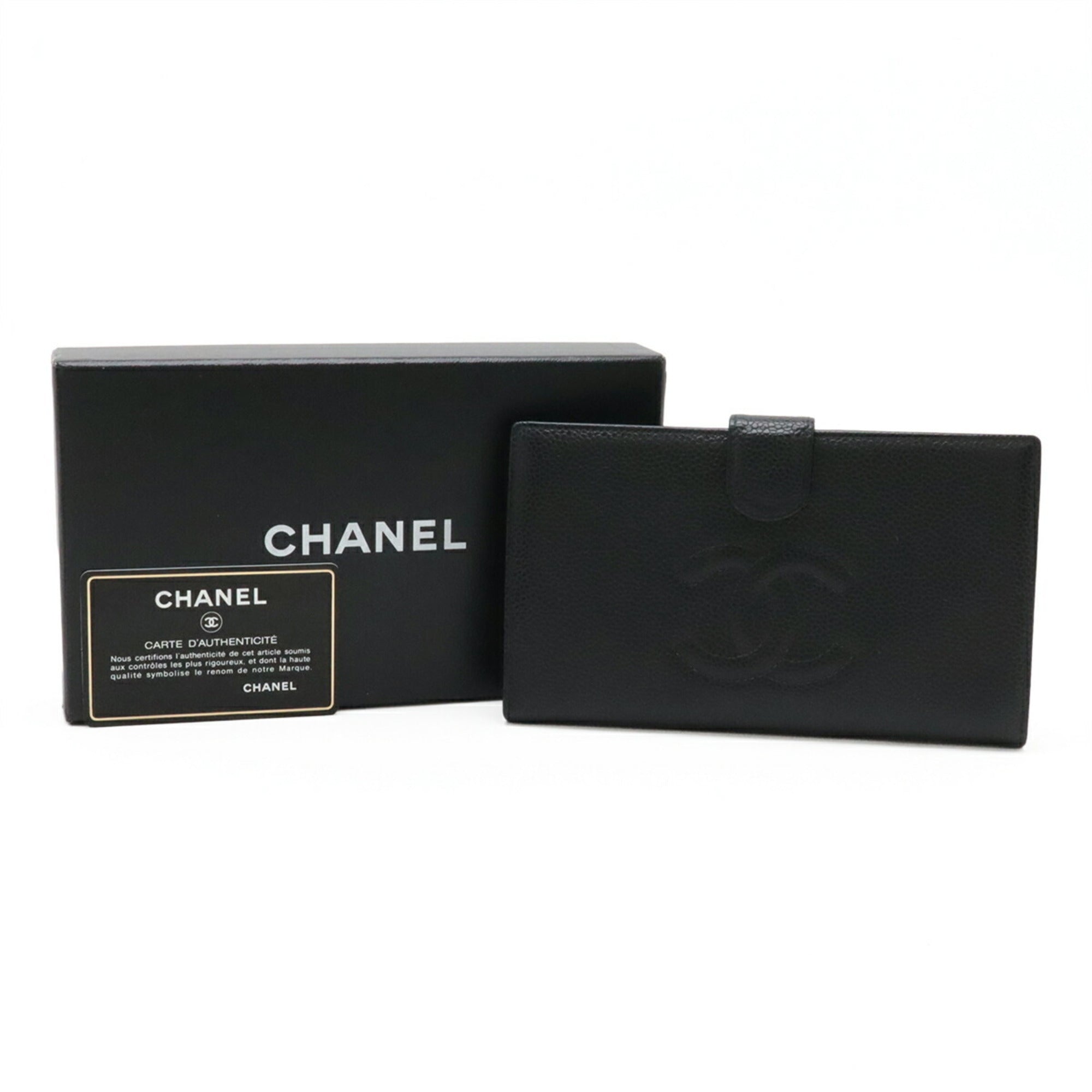 Chanel Black Grained Calfskin Long Wallet (Bi-Fold) (Pre-Owned)