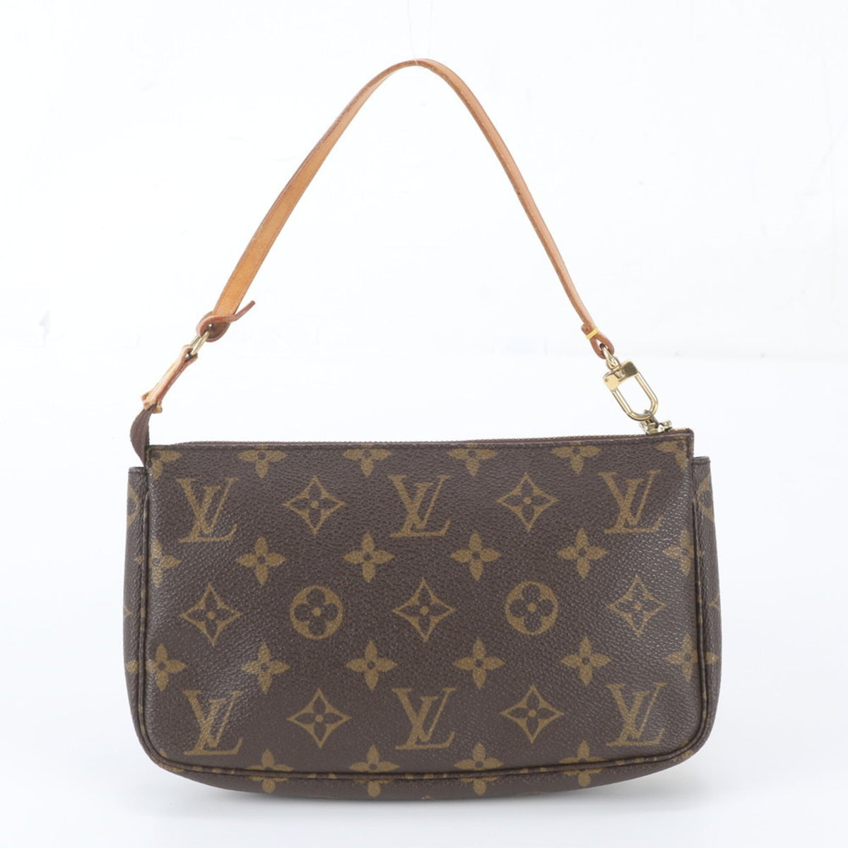 Louis Vuitton Brown Leather Coated Canvas Handbag Pochette Pouch (Pre-Owned)