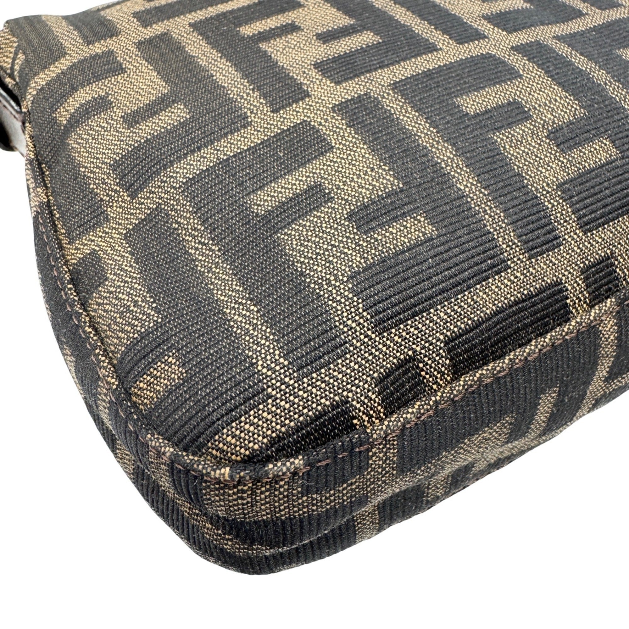 Fendi Zucca Brown Canvas Leather Handbag Pouch (Pre-Owned)