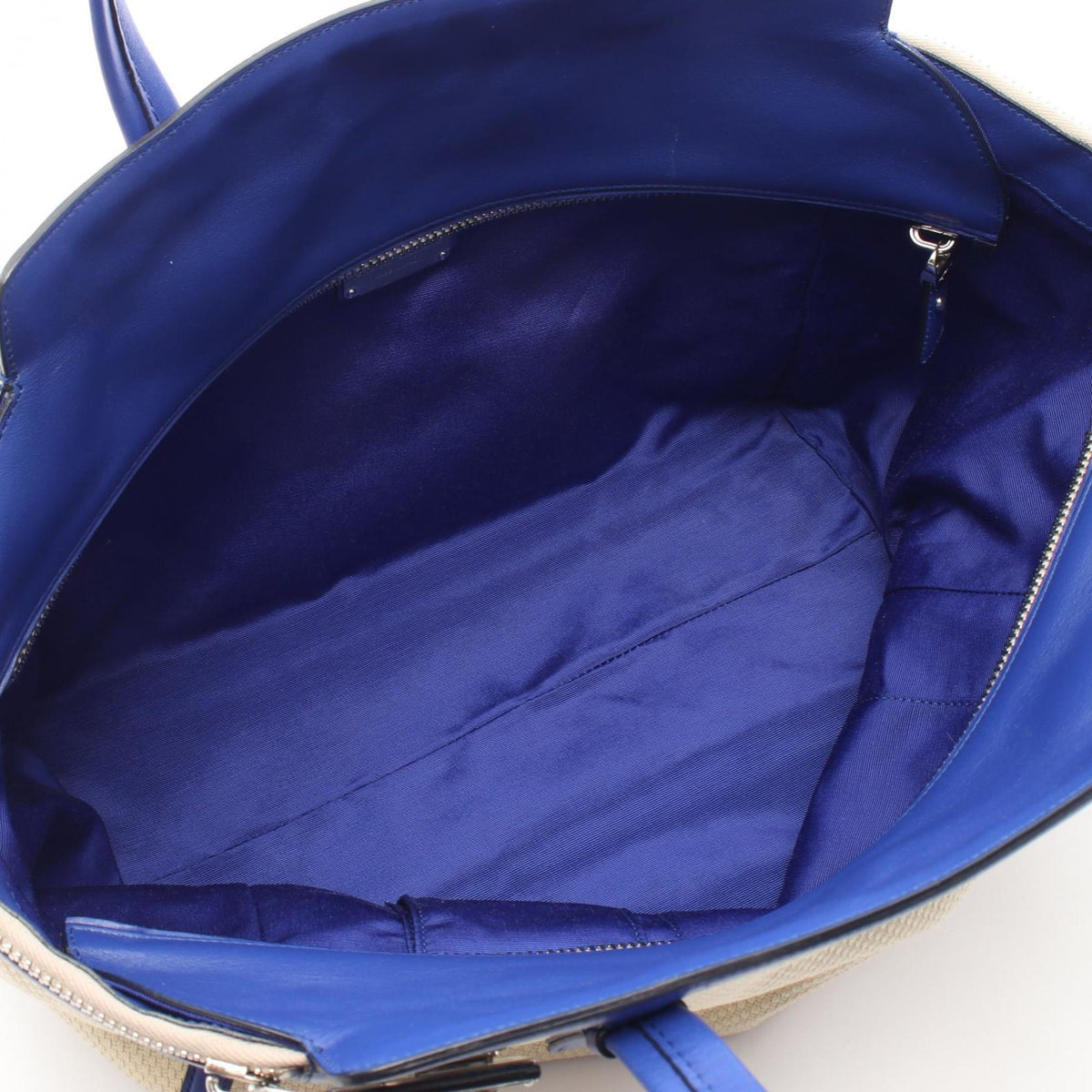 Salvatore Ferragamo Blue Ivory Canvas Leather Handbag (Pre-Owned)