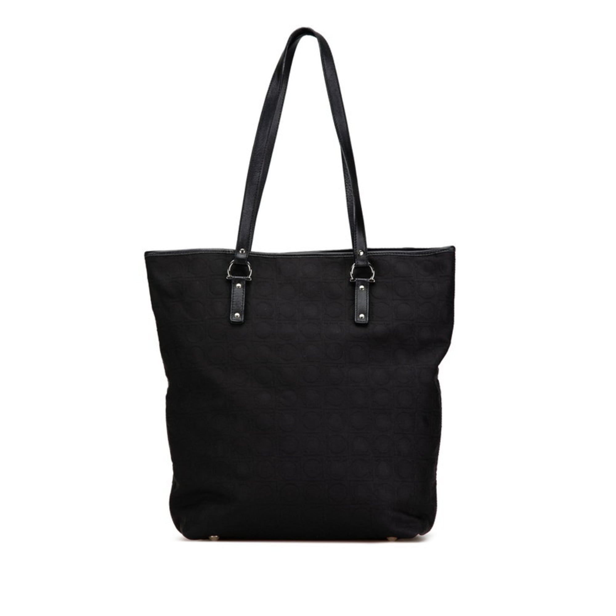 Salvatore Ferragamo Black Canvas Leather Tote Bag (Pre-Owned)