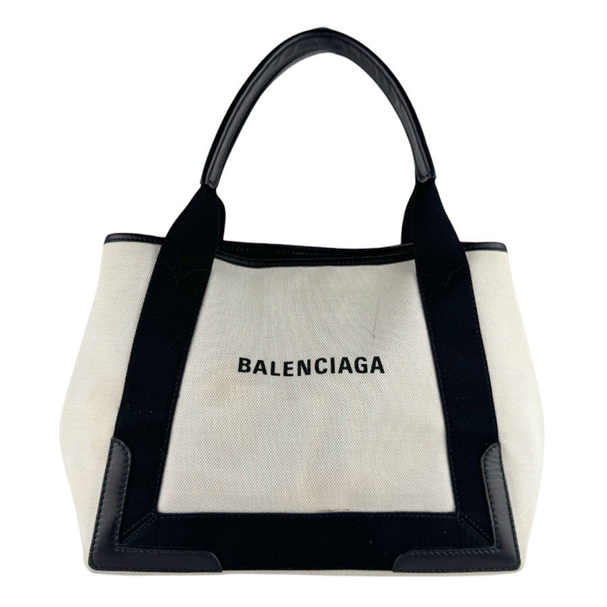 Balenciaga Black Ivory Canvas Leather Handbag Tote Bag (Pre-Owned)