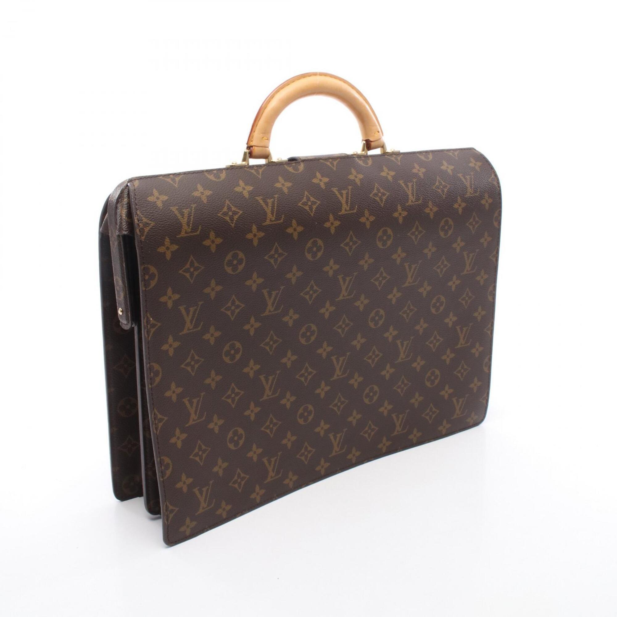 Louis Vuitton Brown Monogram Coated Canvas Monogram Leather Briefcase Handbag (Pre-Owned)