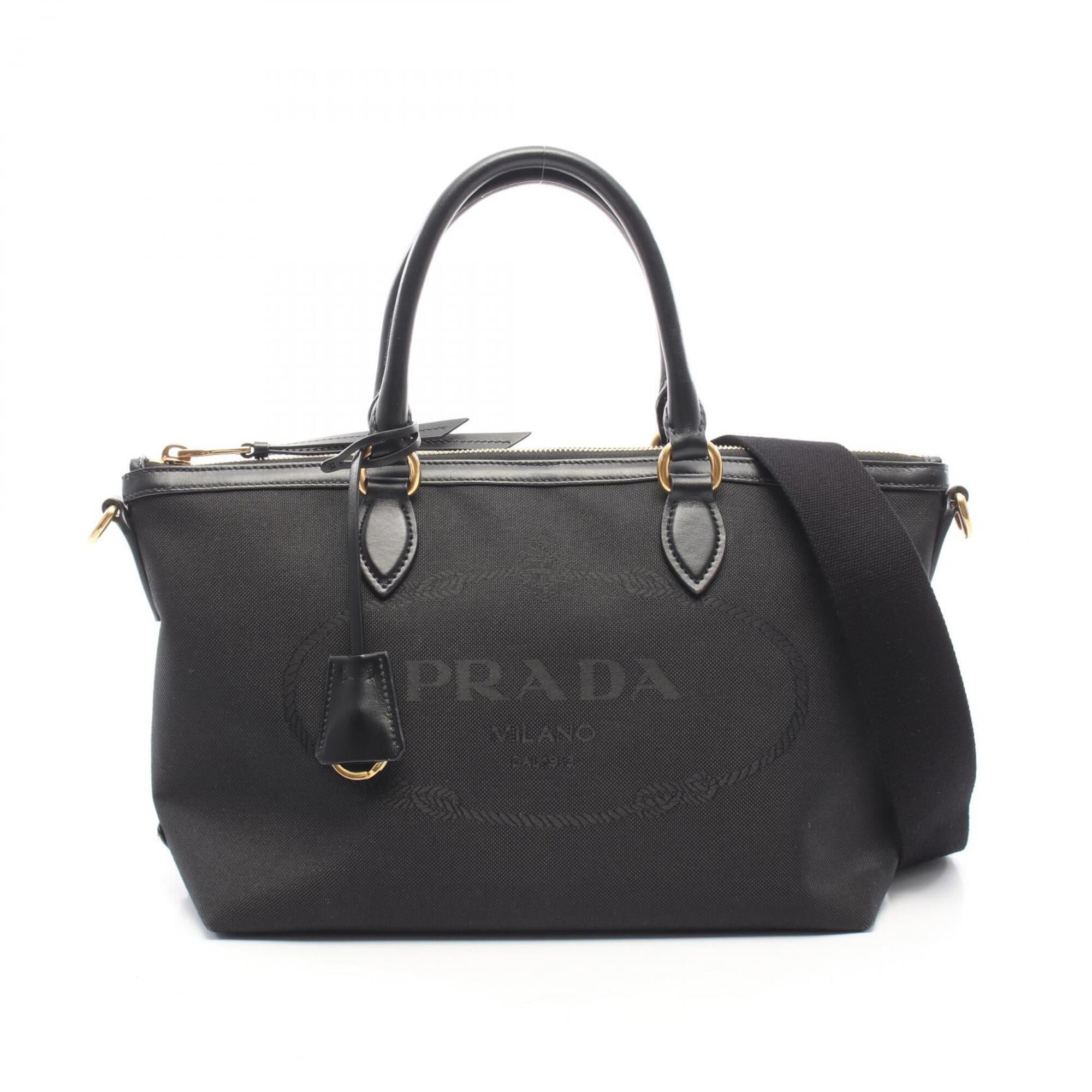 Prada Black Canvas Leather Handbag (Pre-Owned)