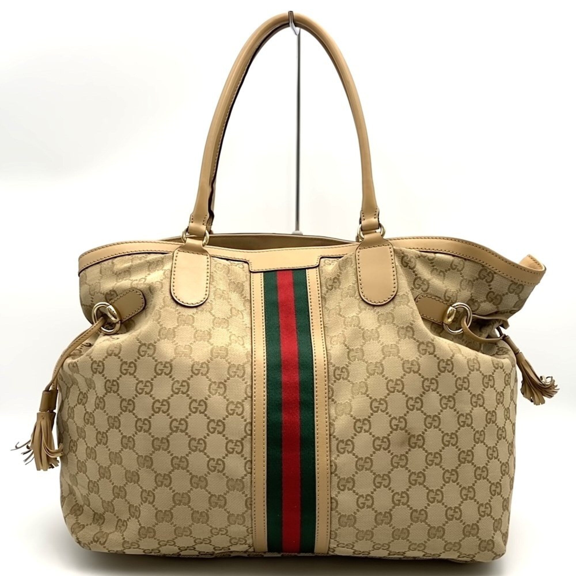 Gucci Brown Gg Canvas Leather Tote Bag (Pre-Owned)