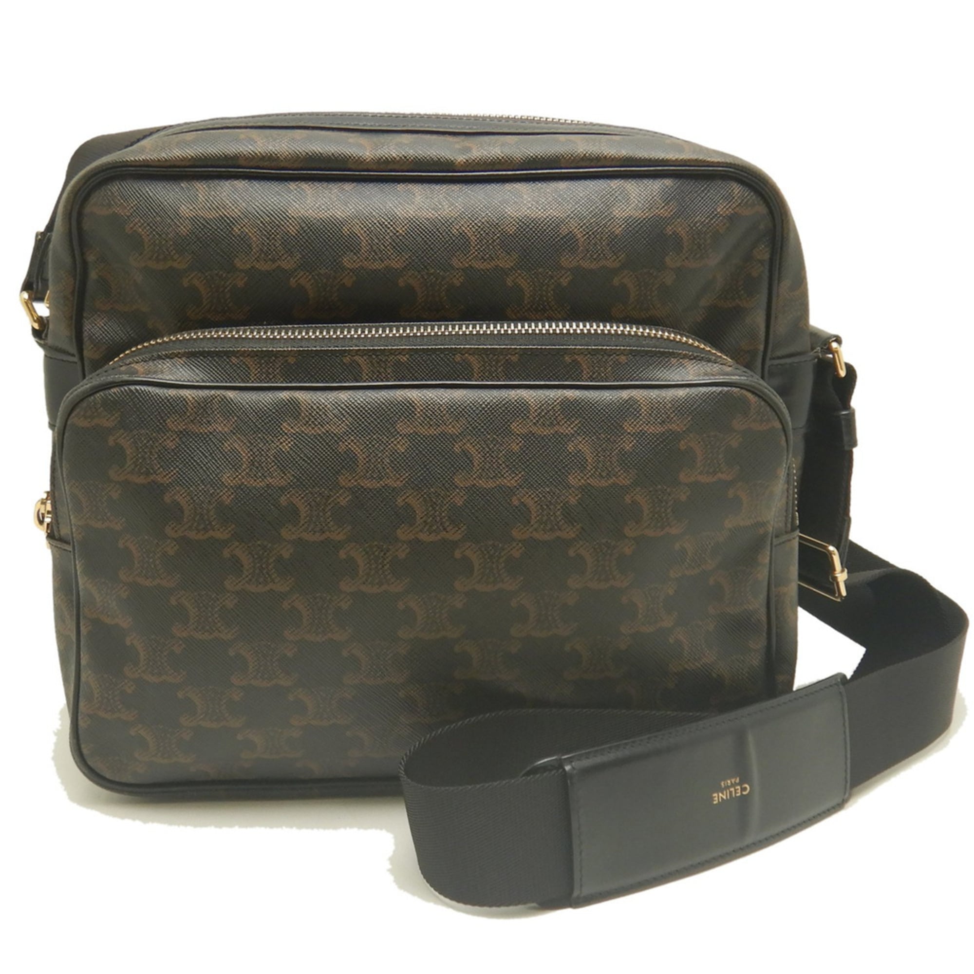 Celine Dark Brown Coated Canvas Messenger Bag Shoulder Bag (Pre-Owned)