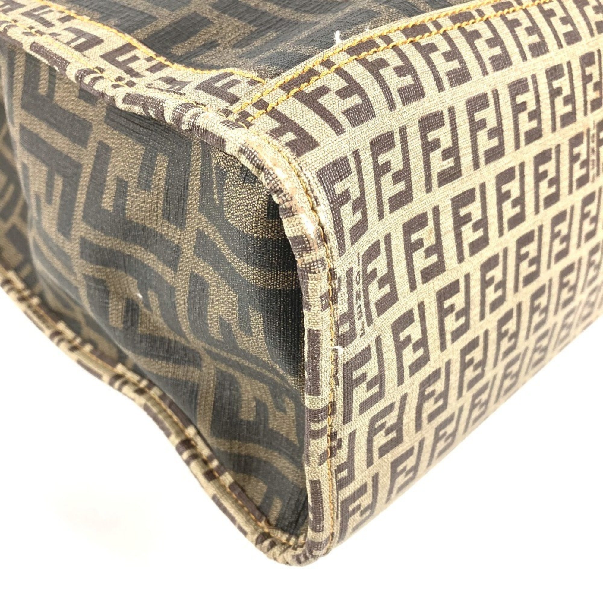 Fendi Zucca Beige Brown Coated Canvas Shoulder Bag Tote Bag (Pre-Owned)