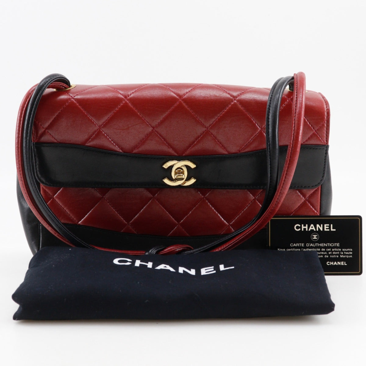 Chanel Matelasse Black Red Color Leather Shoulder Bag (Pre-Owned)