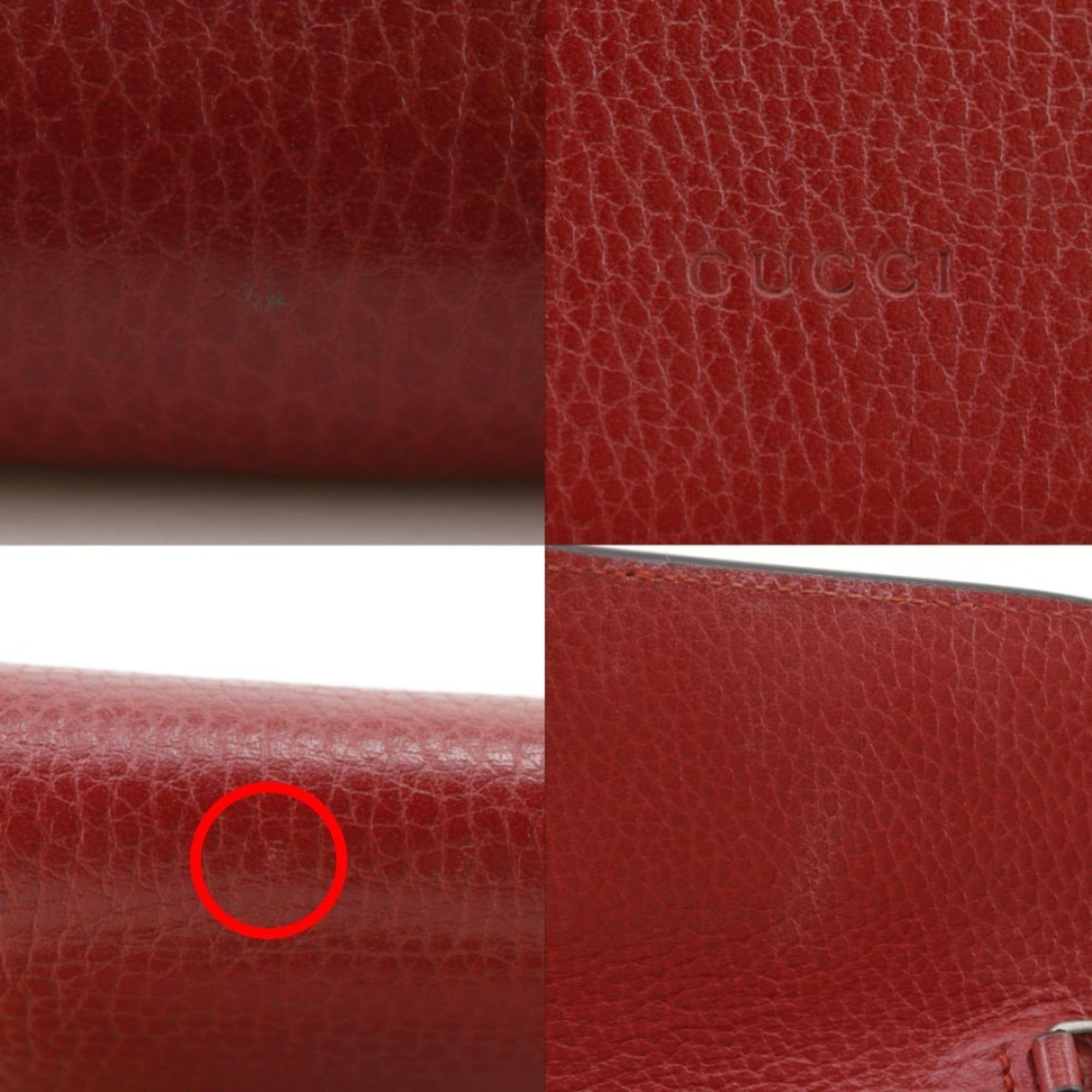 Gucci Red Color Leather Shoulder Bag (Pre-Owned)