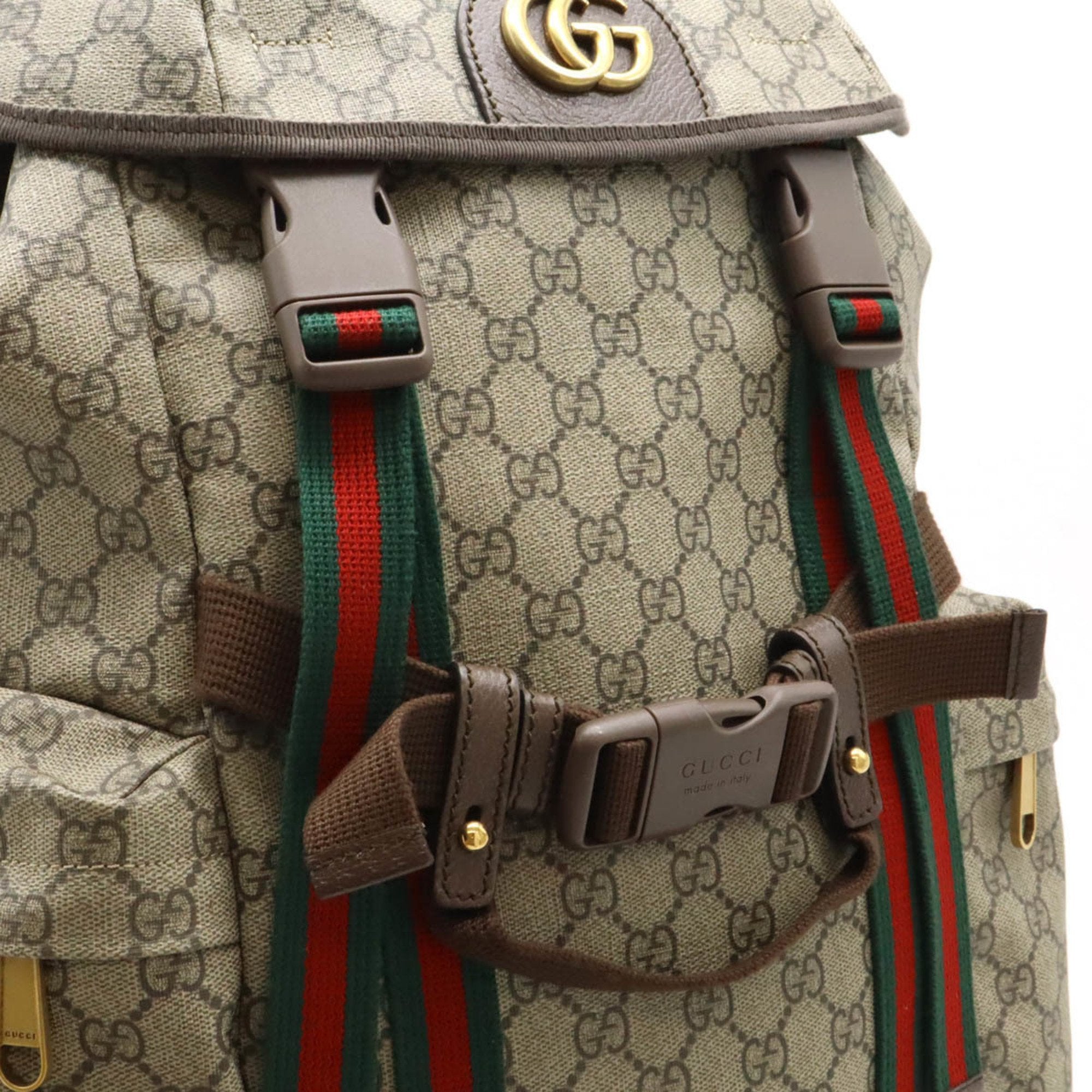 Gucci Beige Brown Green Red Color Pvc Leather Backpack (Pre-Owned)