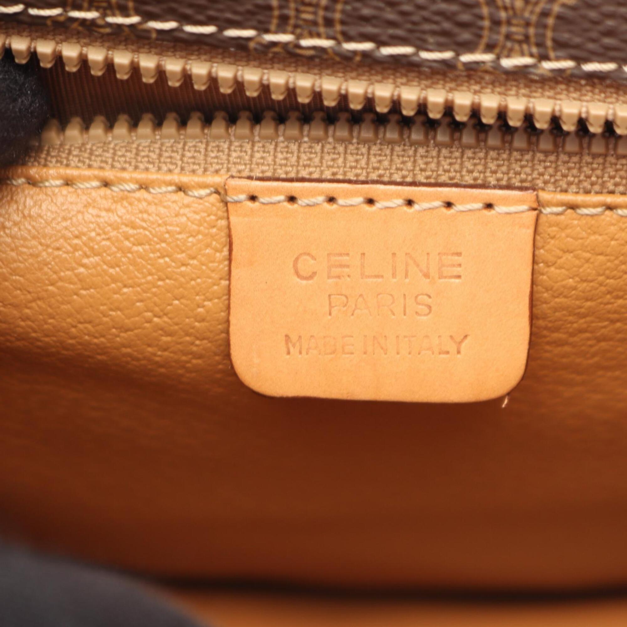 Celine Brown Coated Canvas Leather Handbag Shoulder Bag (Pre-Owned)